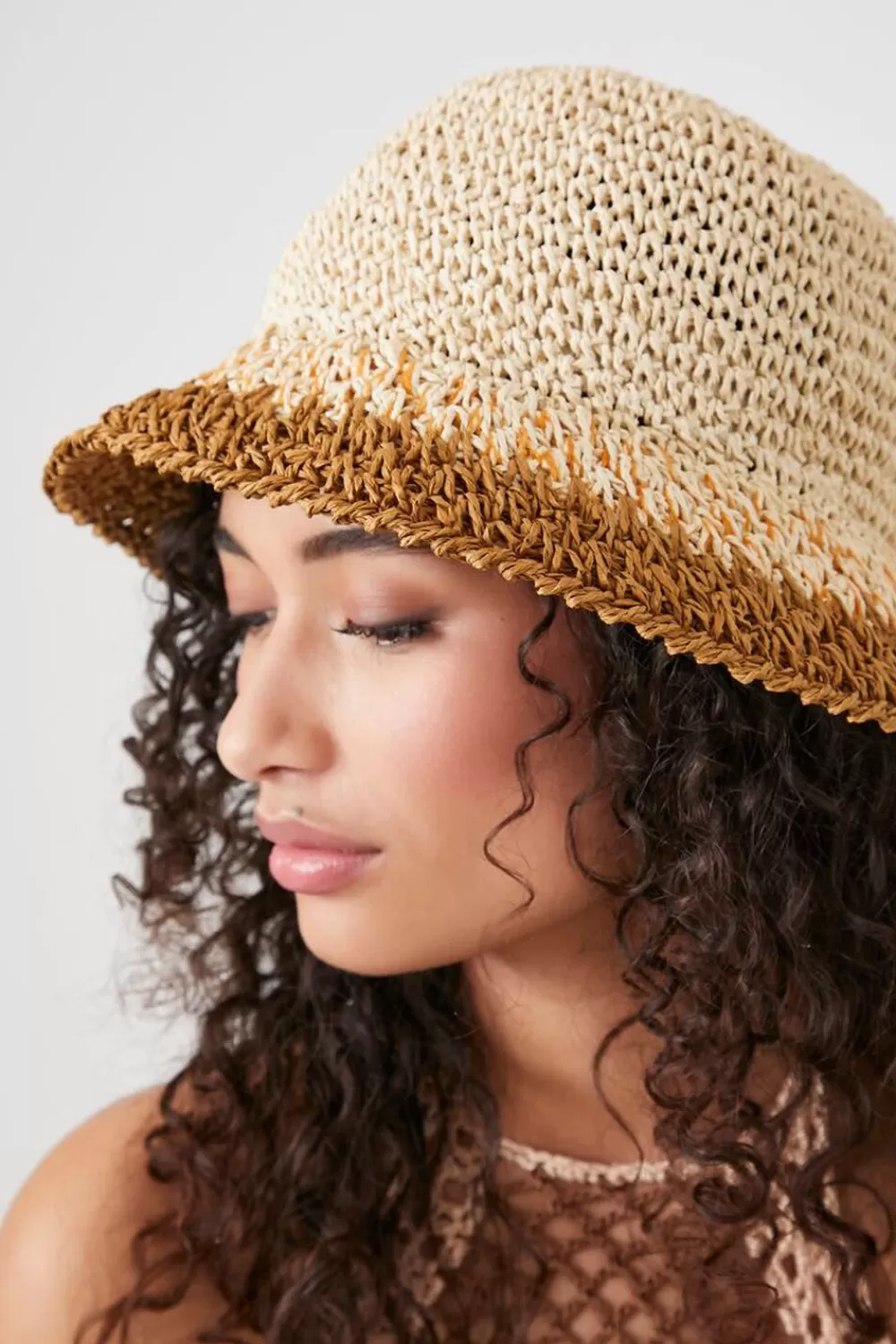 Hats + Beanies>Forever 21 Straw Bucket Hat Natural/Brown