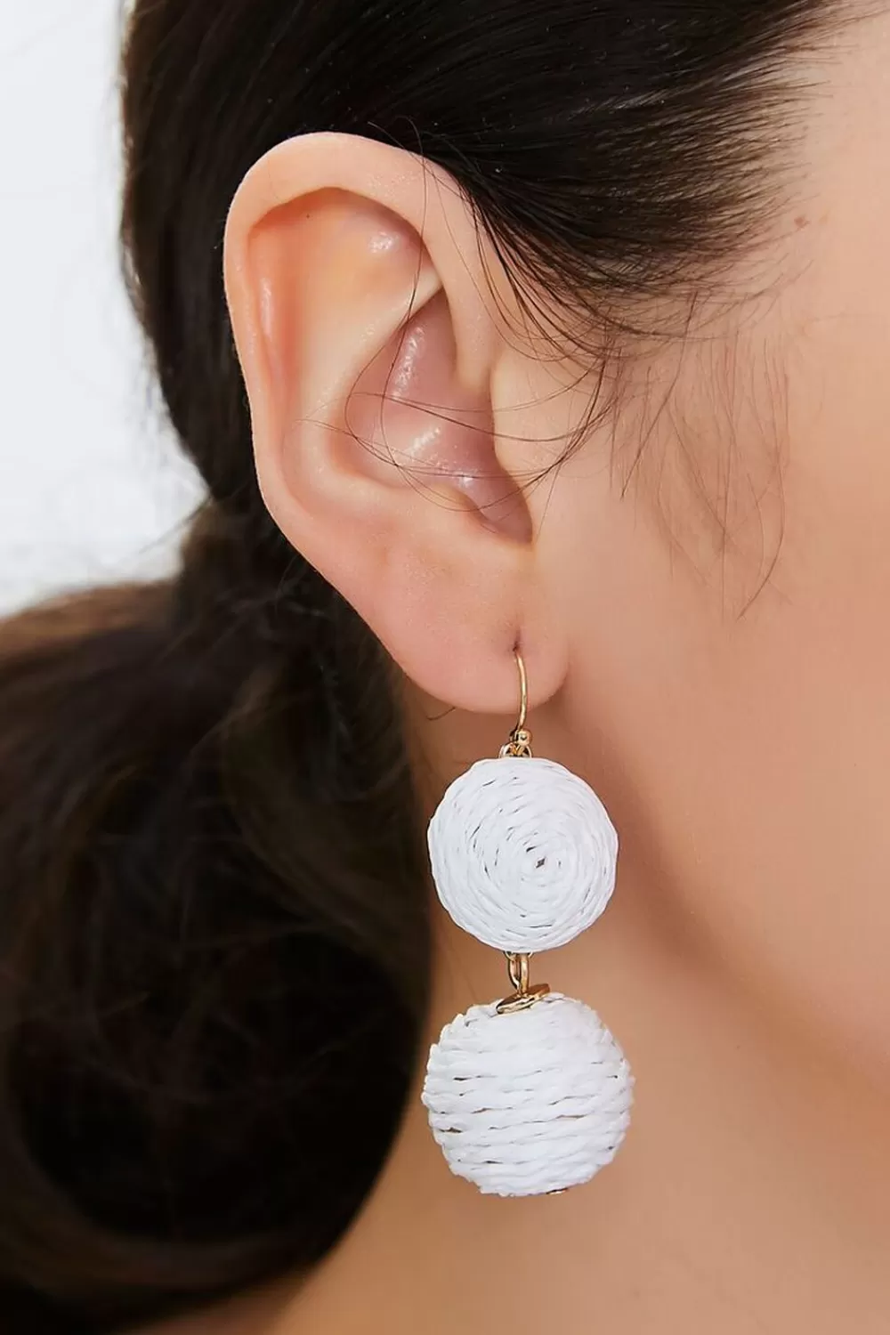Earrings>Forever 21 Straw Pom Pom Drop Earrings White