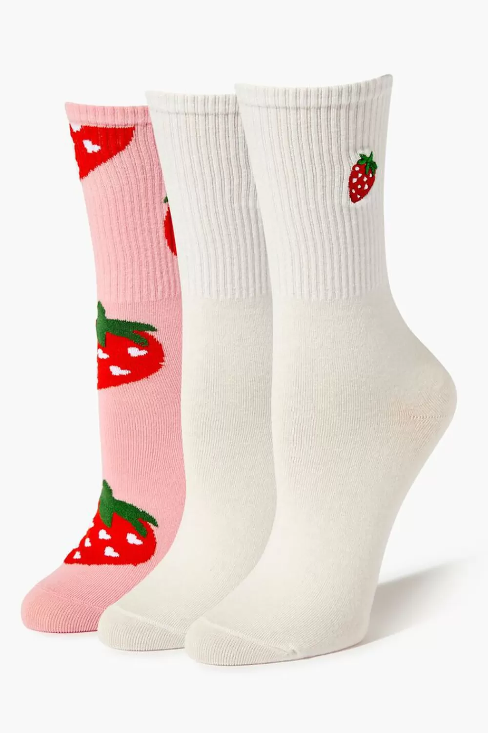 Socks + Tights>Forever 21 Strawberry Crew Sock Set - 2 Pack Pink/Multi