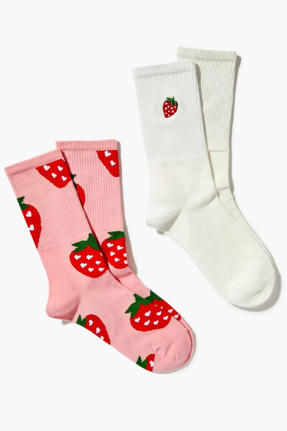 Socks + Tights>Forever 21 Strawberry Crew Sock Set - 2 Pack Pink/Multi