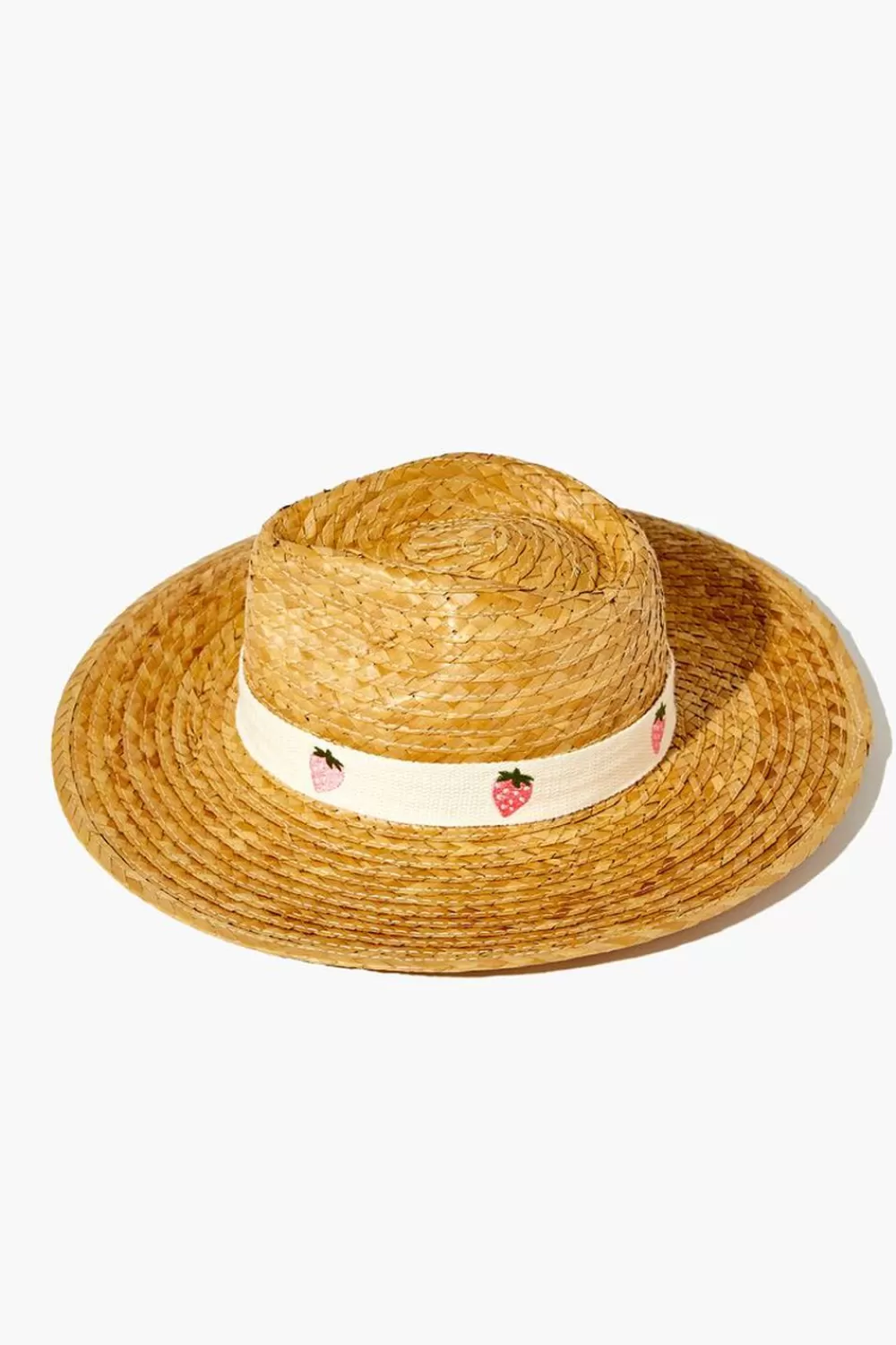 Hats + Beanies>Forever 21 Strawberry-Trim Straw Fedora Natural/Multi