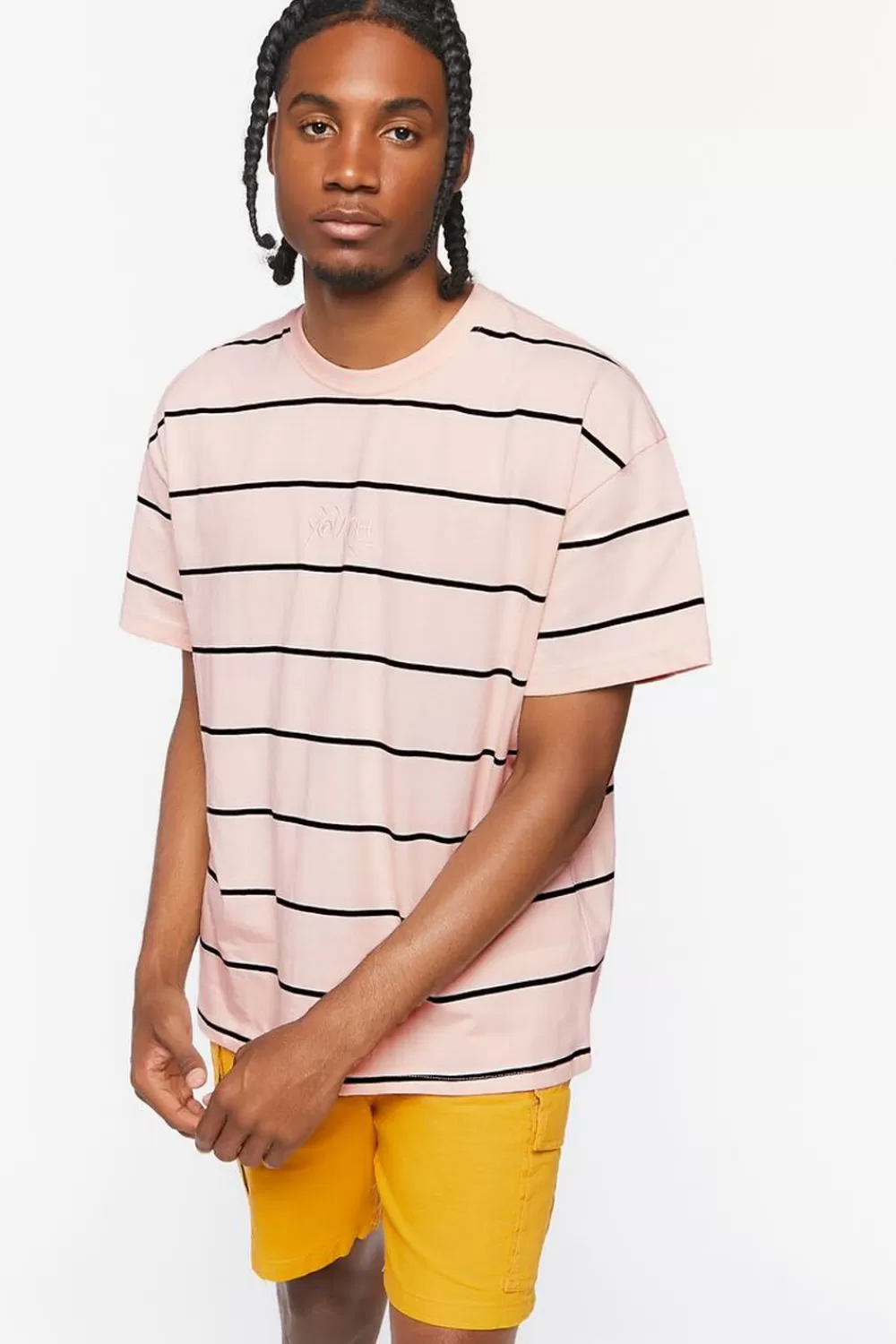 Graphic Tees>Forever 21 Striped Crew Tee Pink/Multi