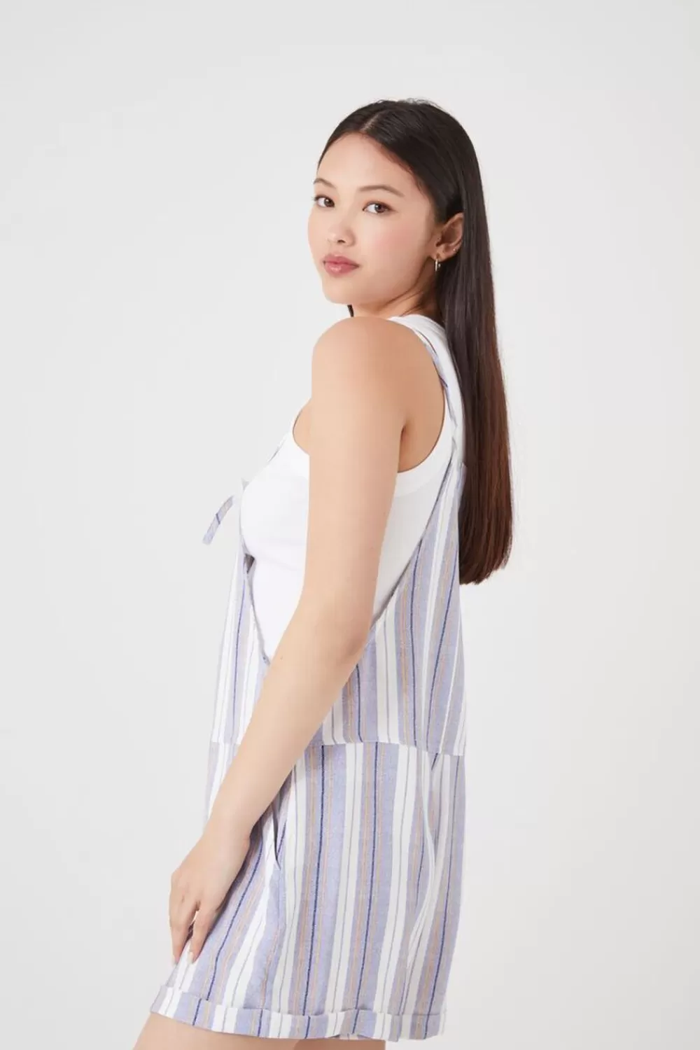 Rompers + Jumpsuits>Forever 21 Striped Overall Shorts Light Blue/White
