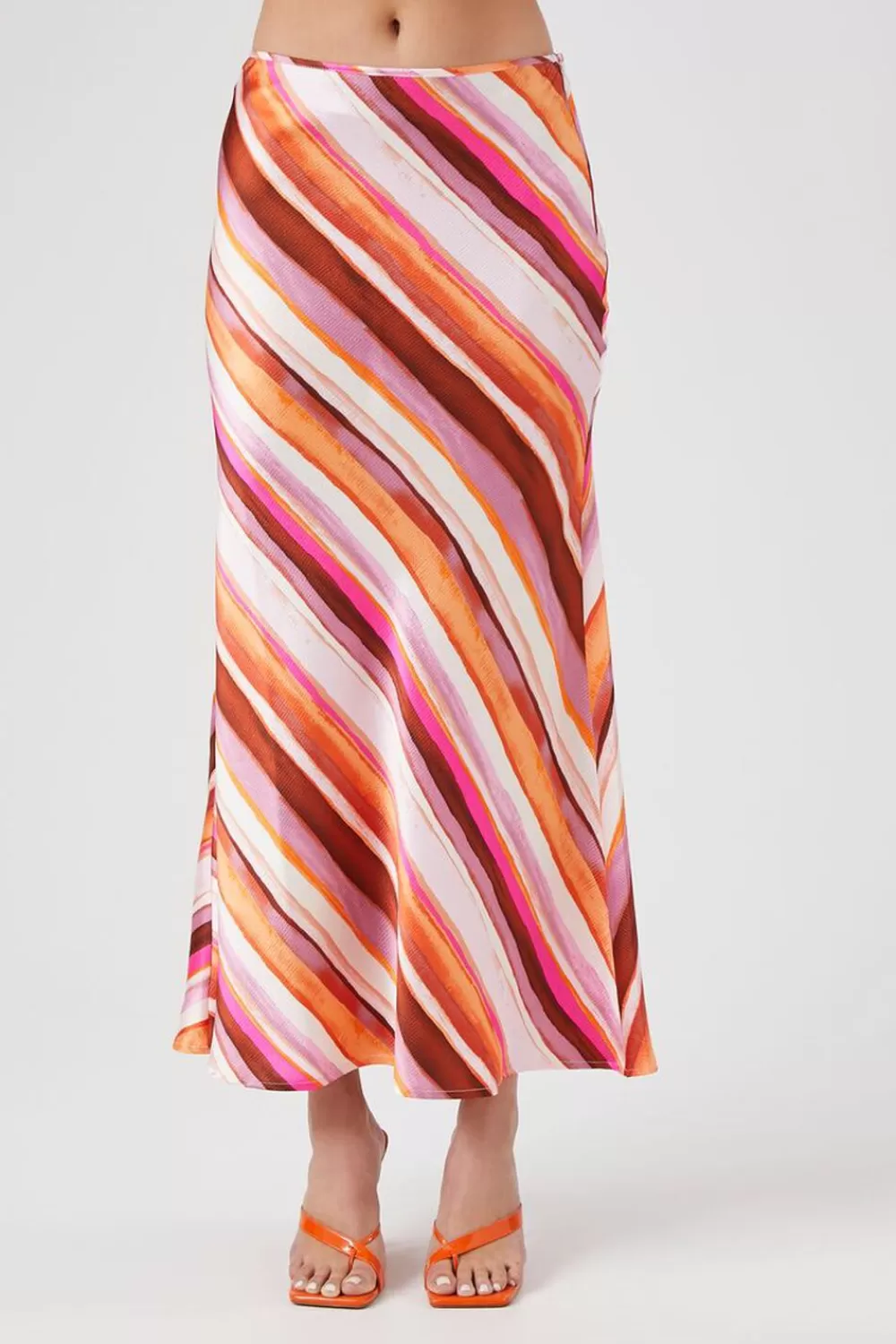 Matching Sets>Forever 21 Striped Satin Maxi Skirt Pink/Multi