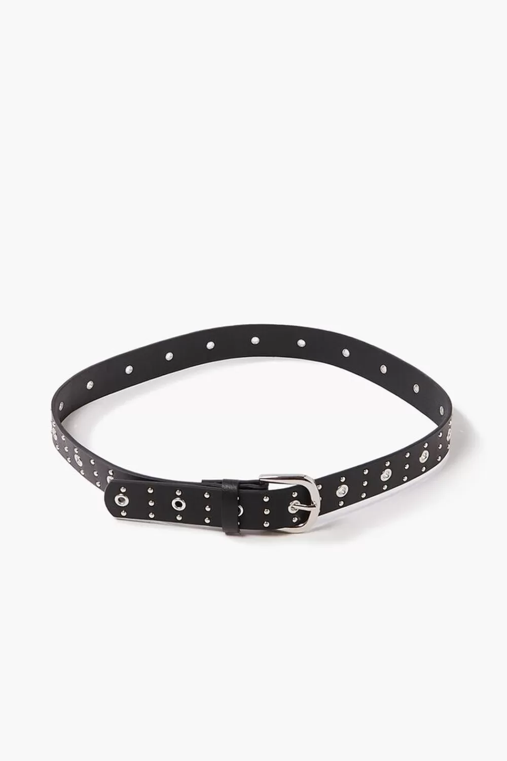 Belts>Forever 21 Studded Faux Leather Hip Belt Black/Silver