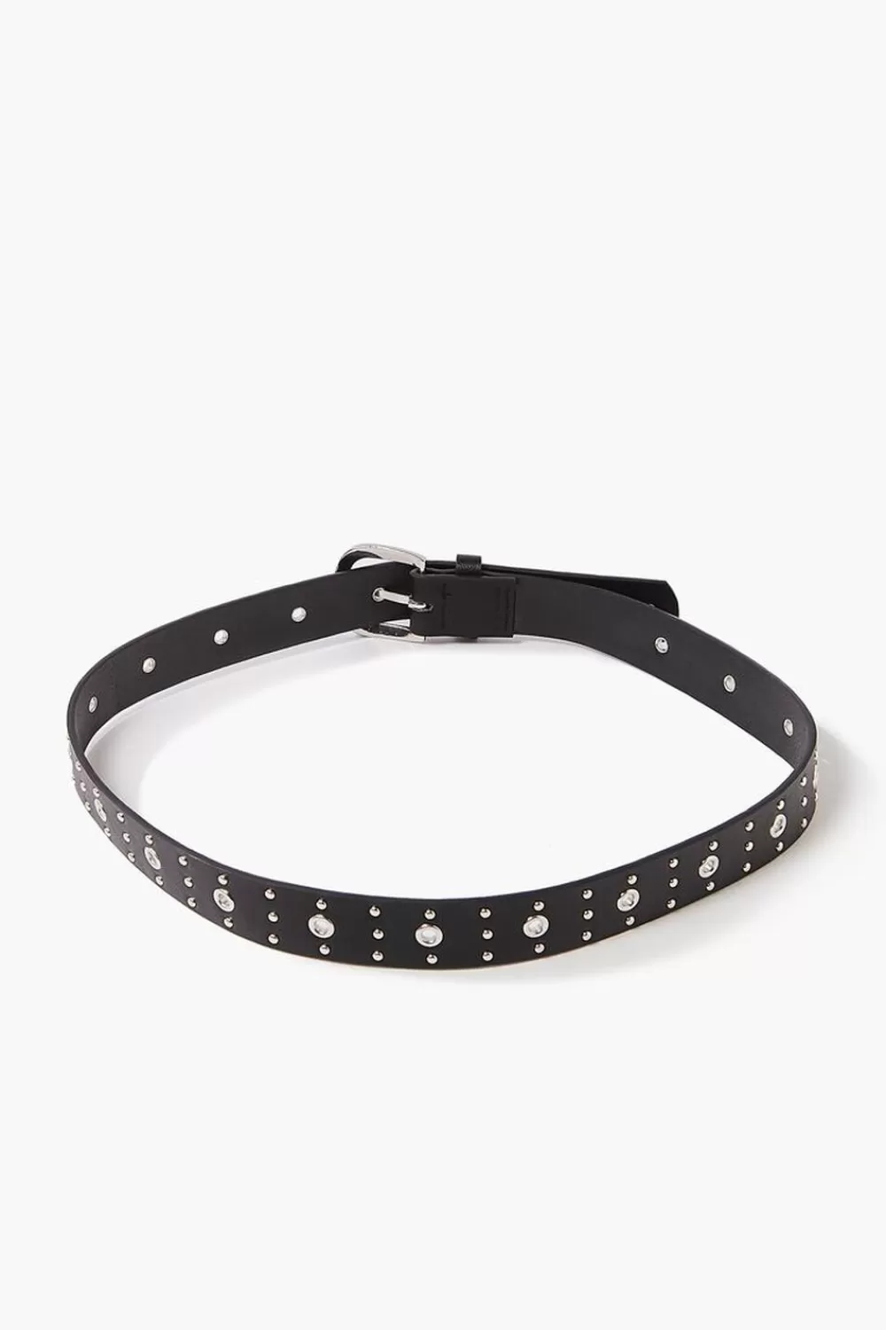 Belts>Forever 21 Studded Faux Leather Hip Belt Black/Silver