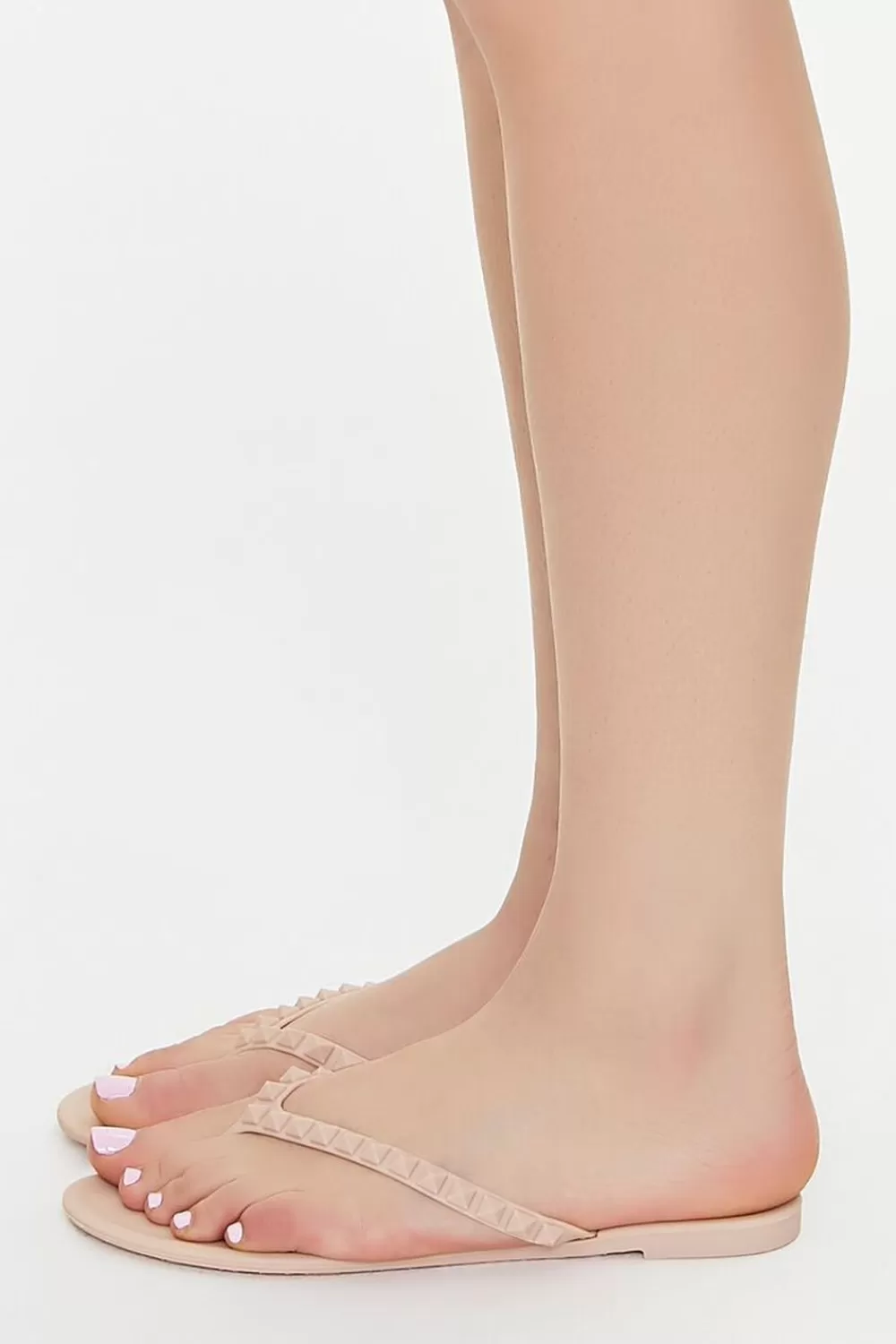 Swimwear>Forever 21 Studded Faux Leather Thong Sandals Nude