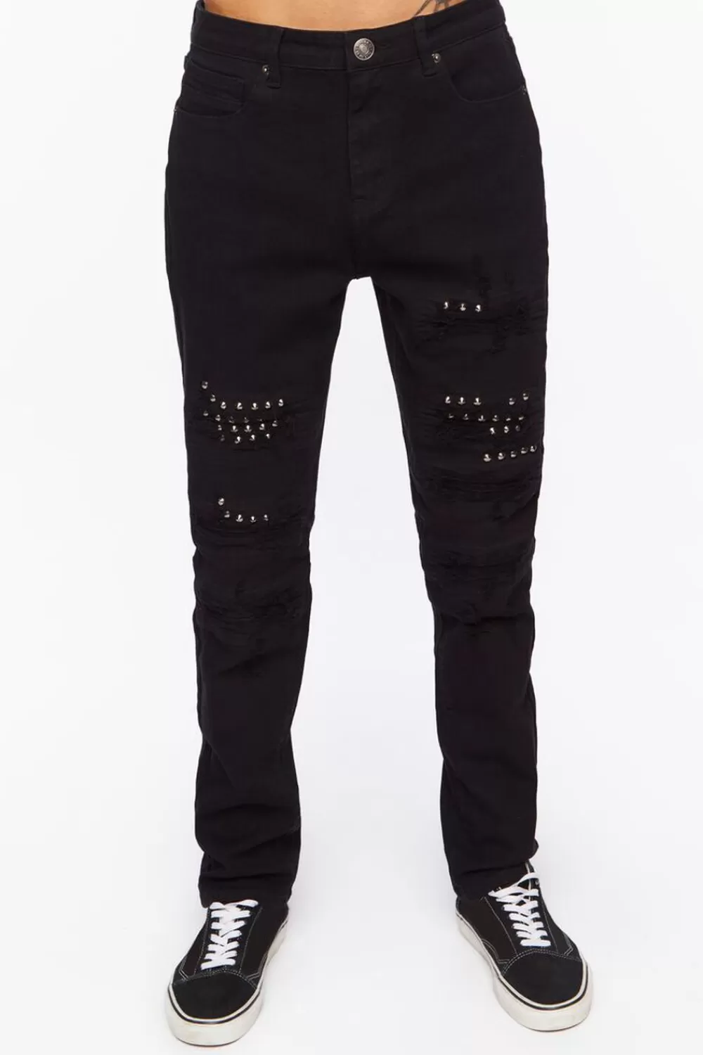Jeans + Denim>Forever 21 Studded Slim-Fit Jeans Black