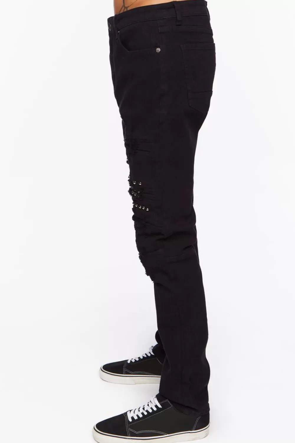 Jeans + Denim>Forever 21 Studded Slim-Fit Jeans Black