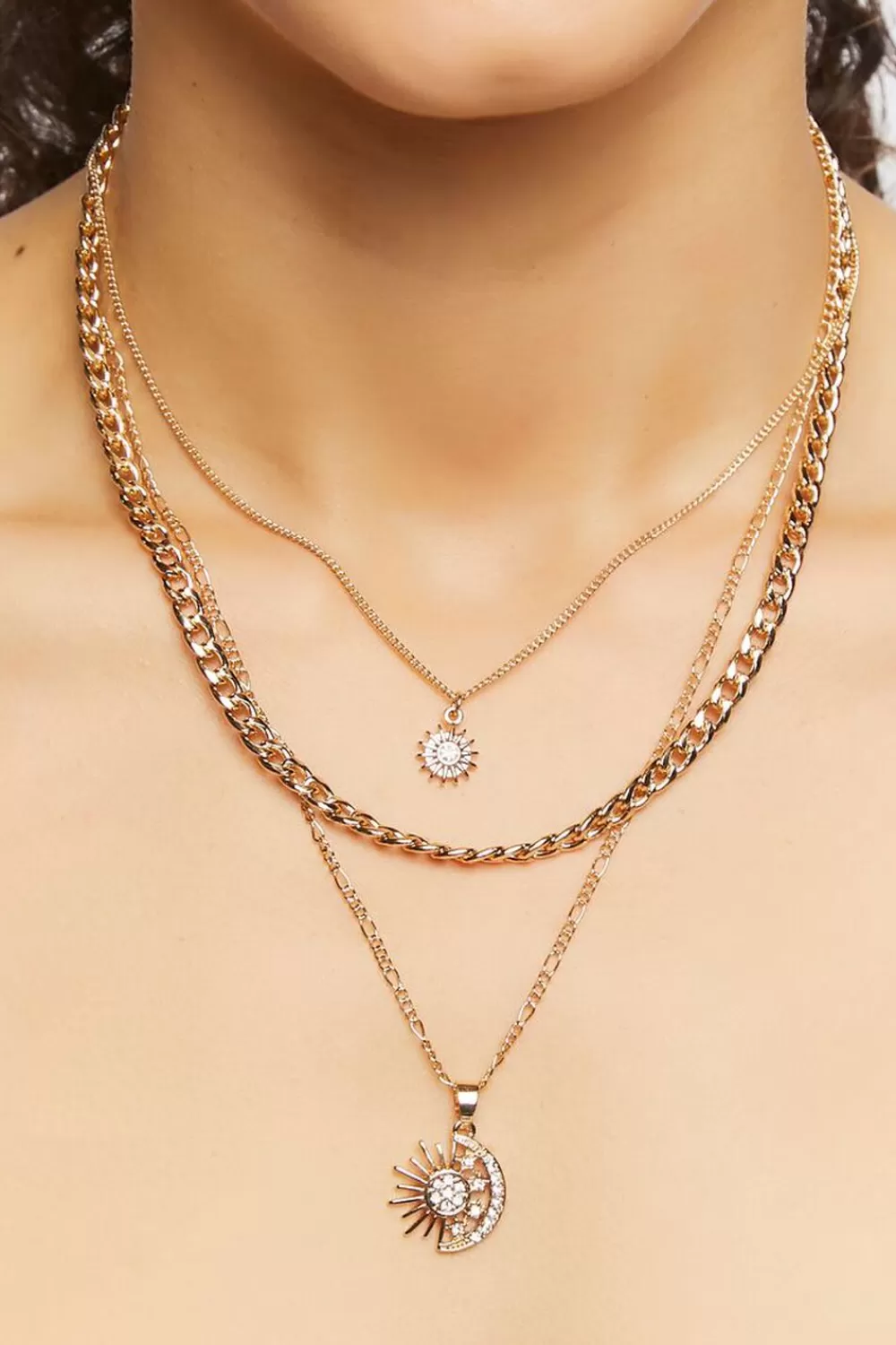 Necklaces>Forever 21 Sun & Moon Layered Necklace Gold