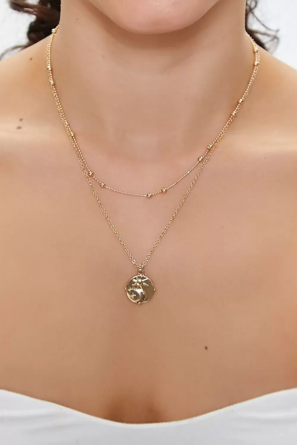 Necklaces>Forever 21 Sun & Moon Layered Necklace Gold