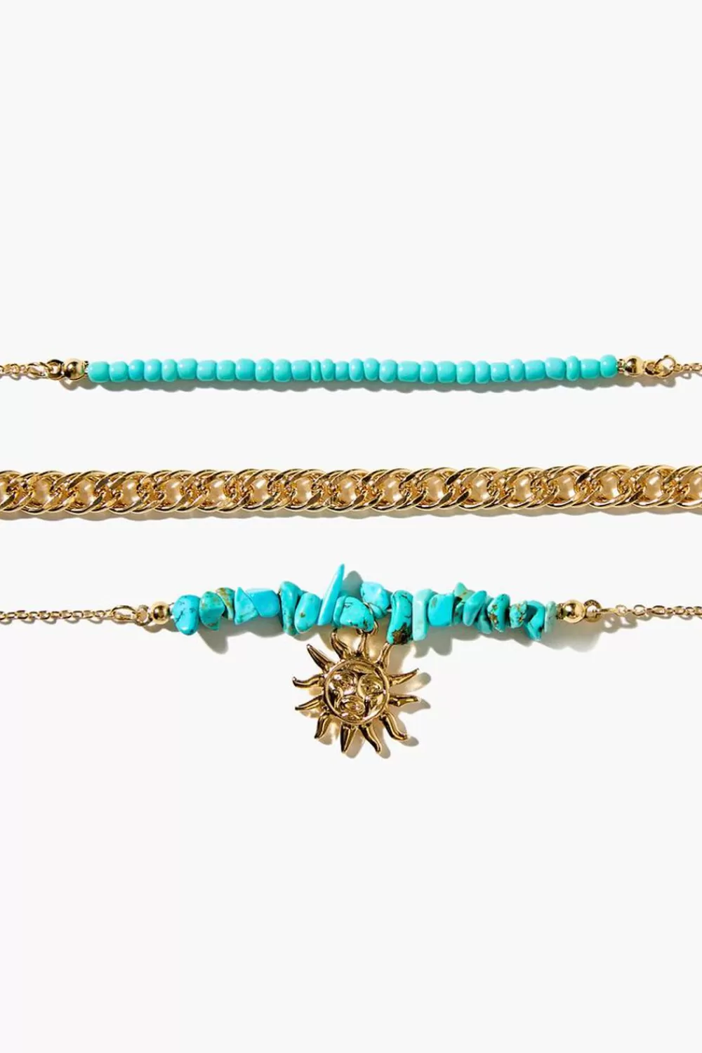 Bracelets>Forever 21 Sun Charm Bracelet Set Gold/Turquoise