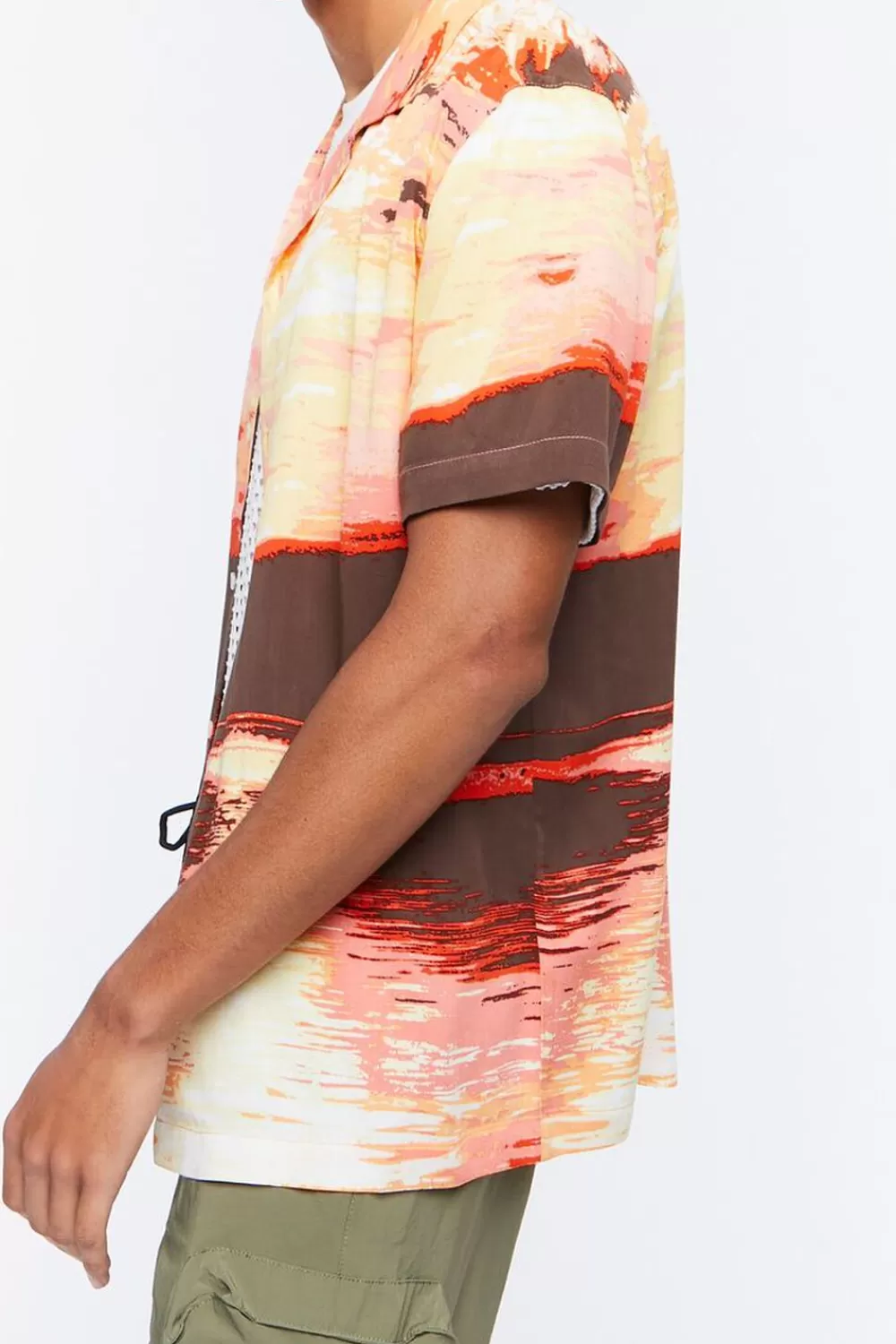 Shirts>Forever 21 Sunset Graphic Cuban Collar Shirt Red/Multi