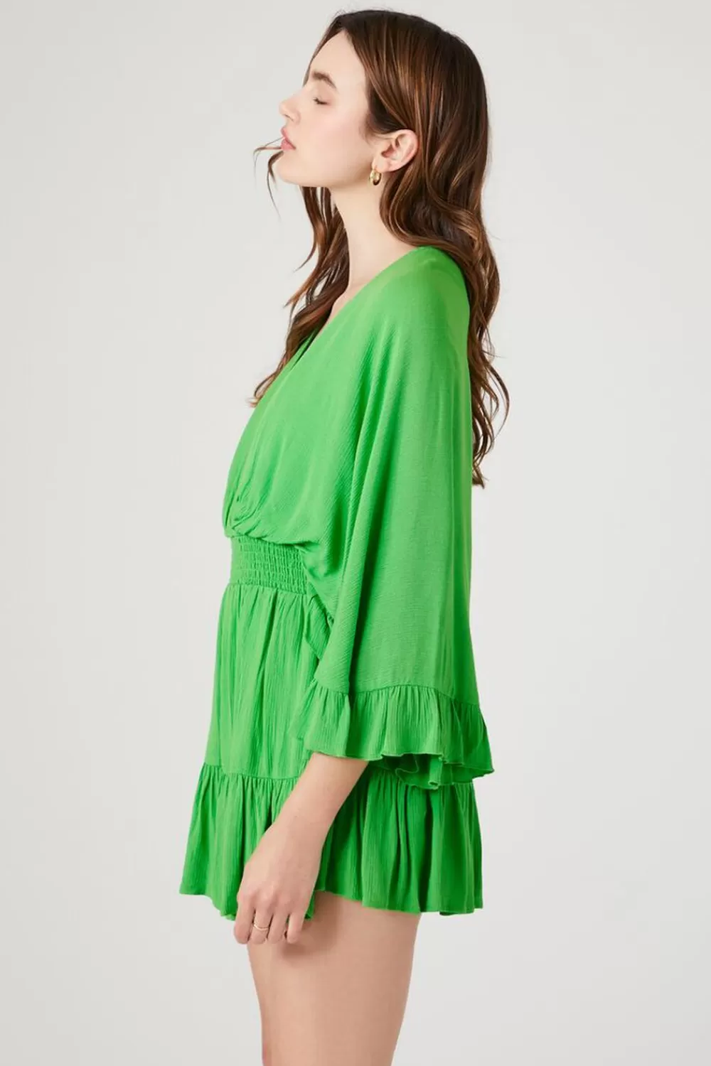 Rompers + Jumpsuits>Forever 21 Surplice Angel-Sleeve Romper Green