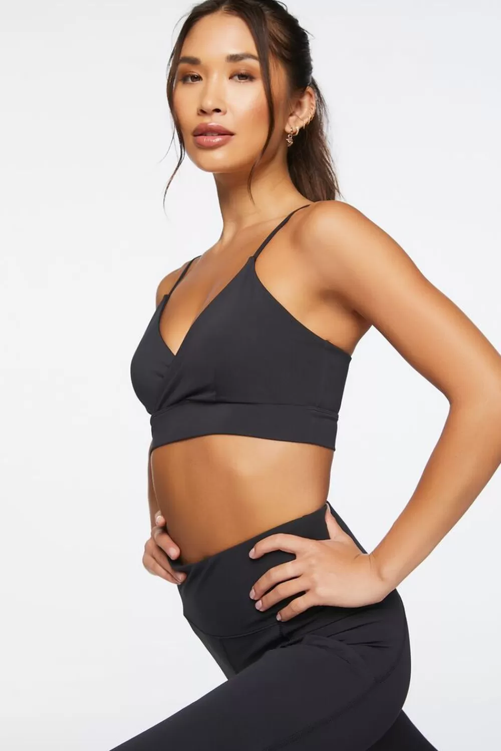 Activewear>Forever 21 Surplice Longline Sports Bra Black