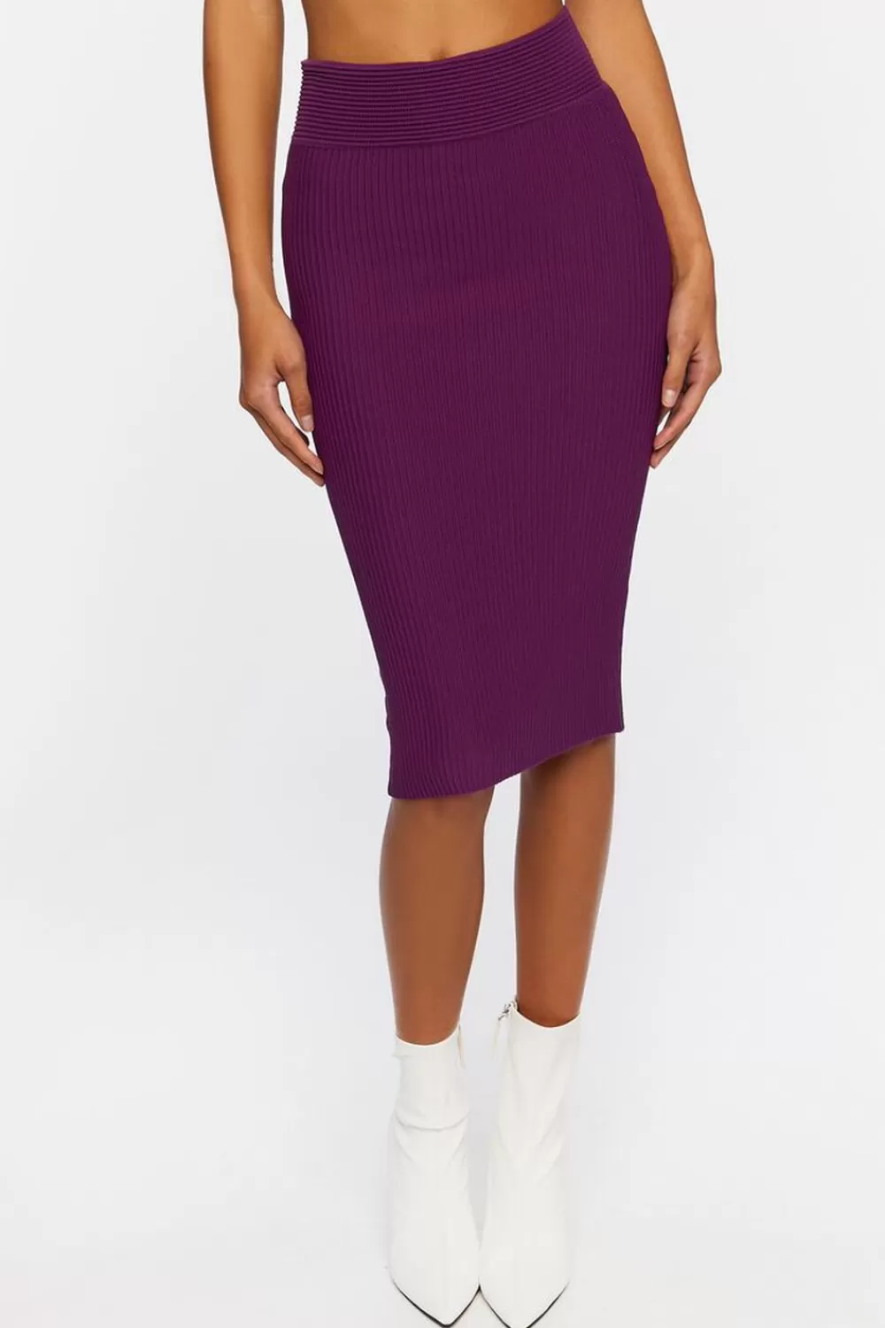 Matching Sets>Forever 21 Sweater-Knit Midi Skirt Purple