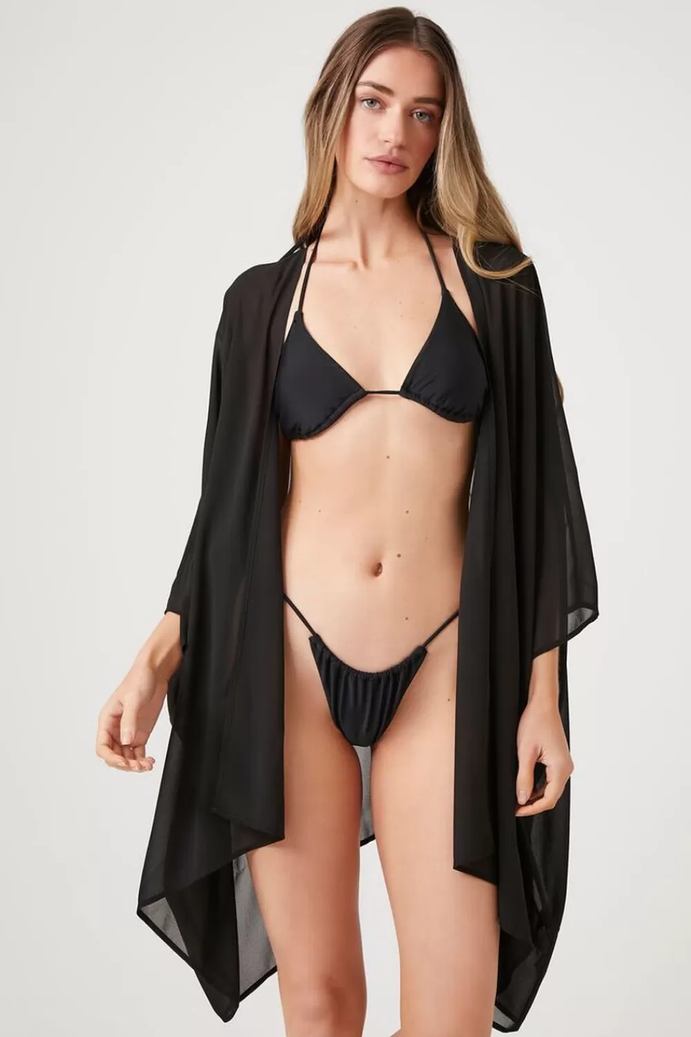 Swimwear>Forever 21 Swim Cover-Up Kimono Black