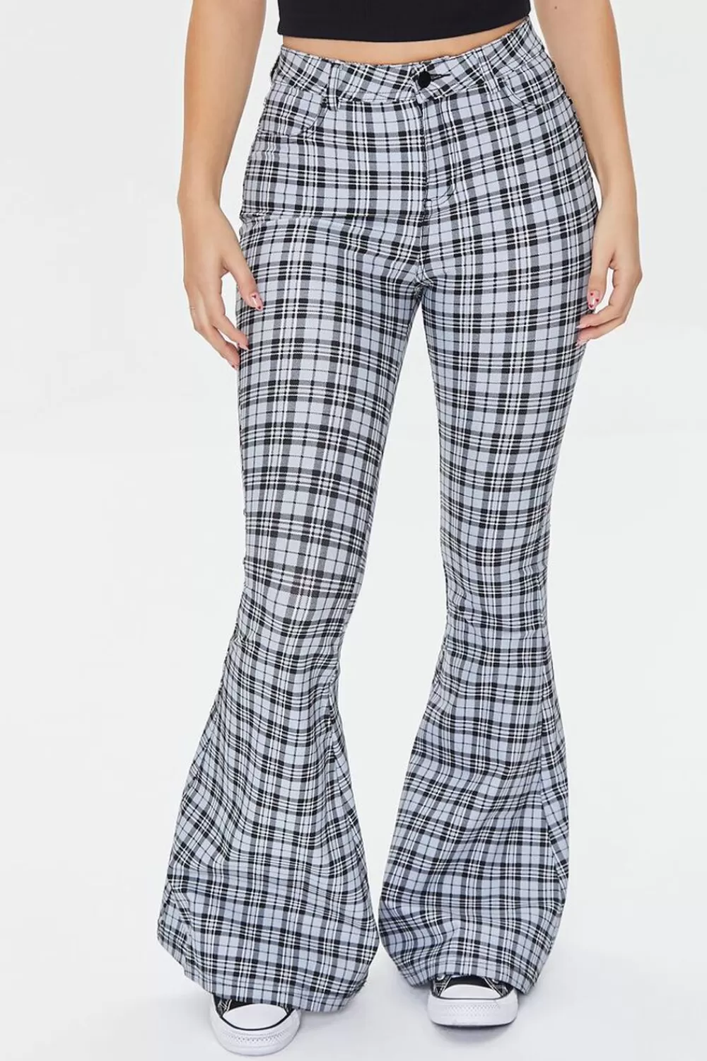 Bottoms>Forever 21 Tartan Plaid Flare Pants Sky Blue/Multi