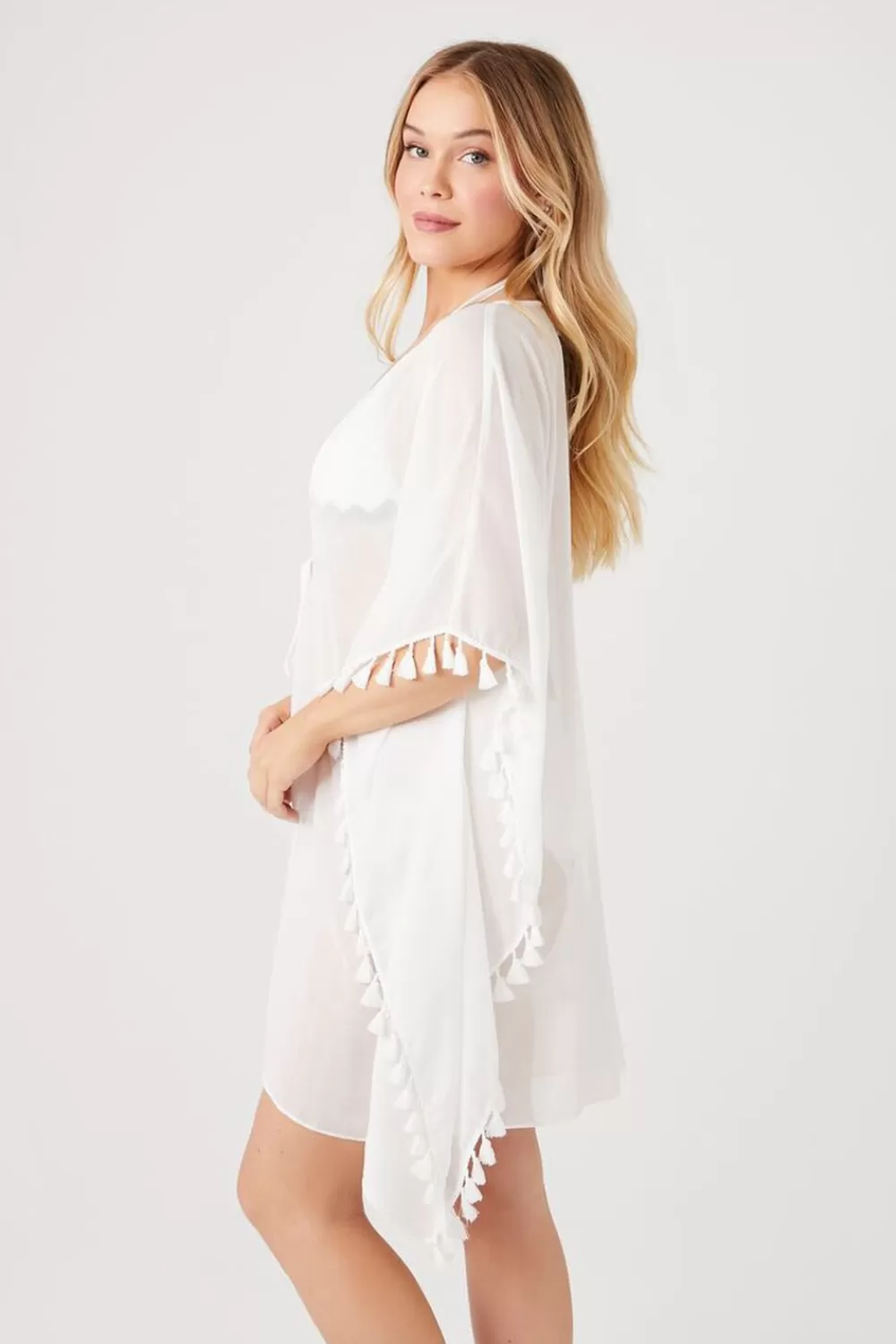 Swimwear>Forever 21 Tassel Swim Cover-Up Kimono Vanilla