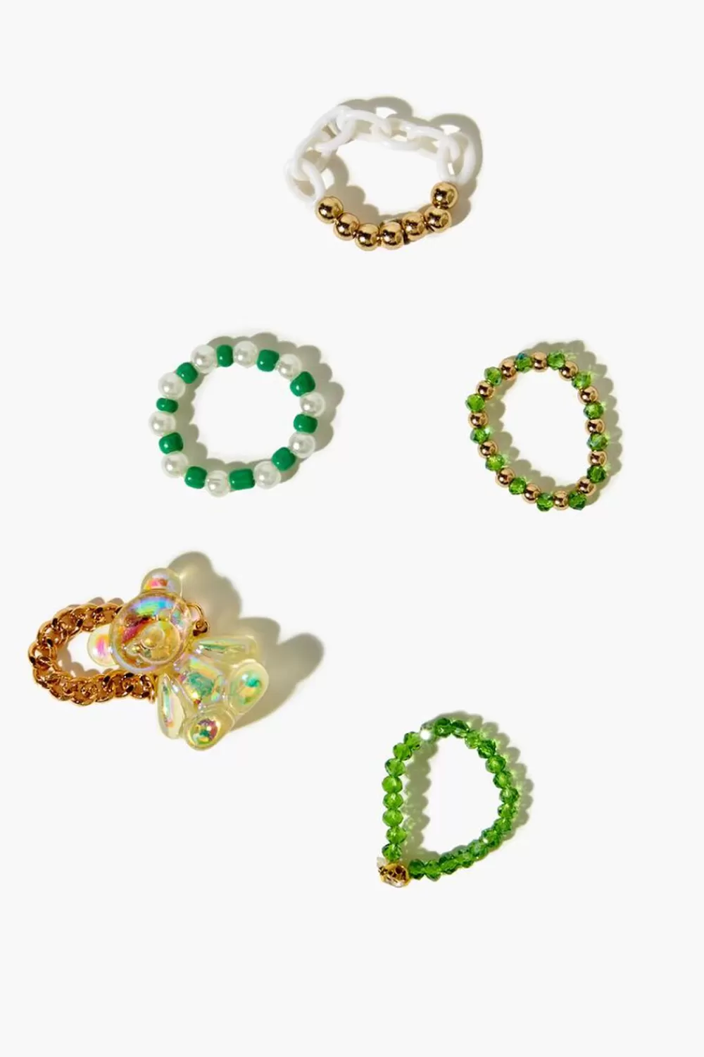 Rings>Forever 21 Teddy Bear Beaded Ring Set Green