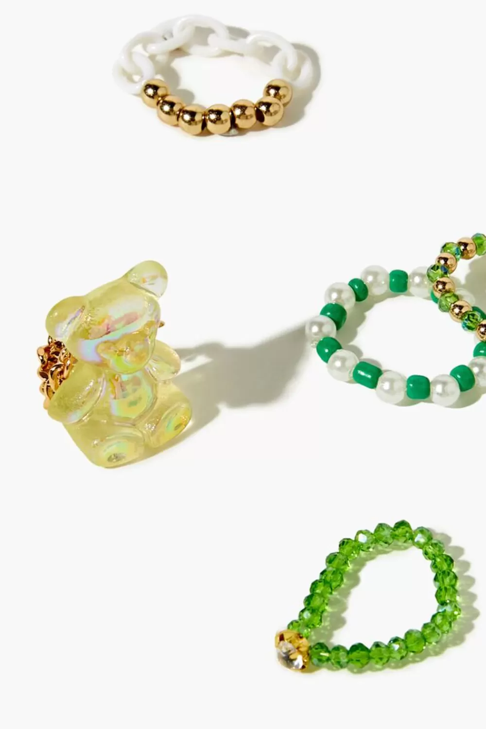 Rings>Forever 21 Teddy Bear Beaded Ring Set Green
