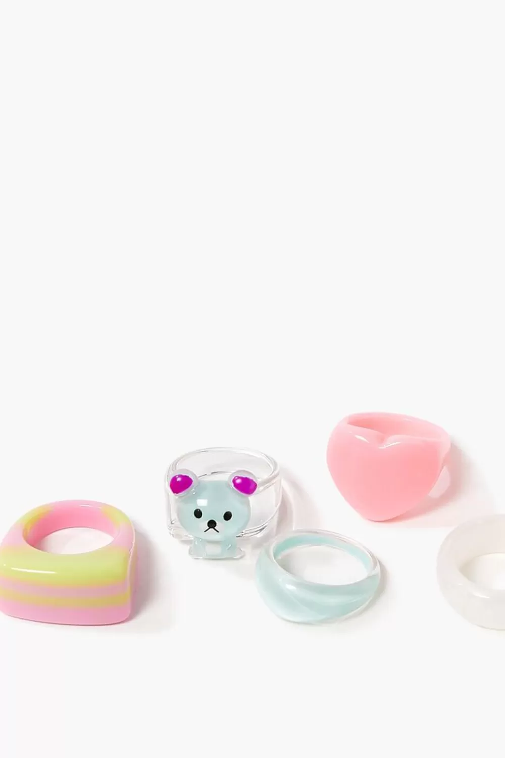 Rings>Forever 21 Teddy Bear Cocktail Ring Set Pink
