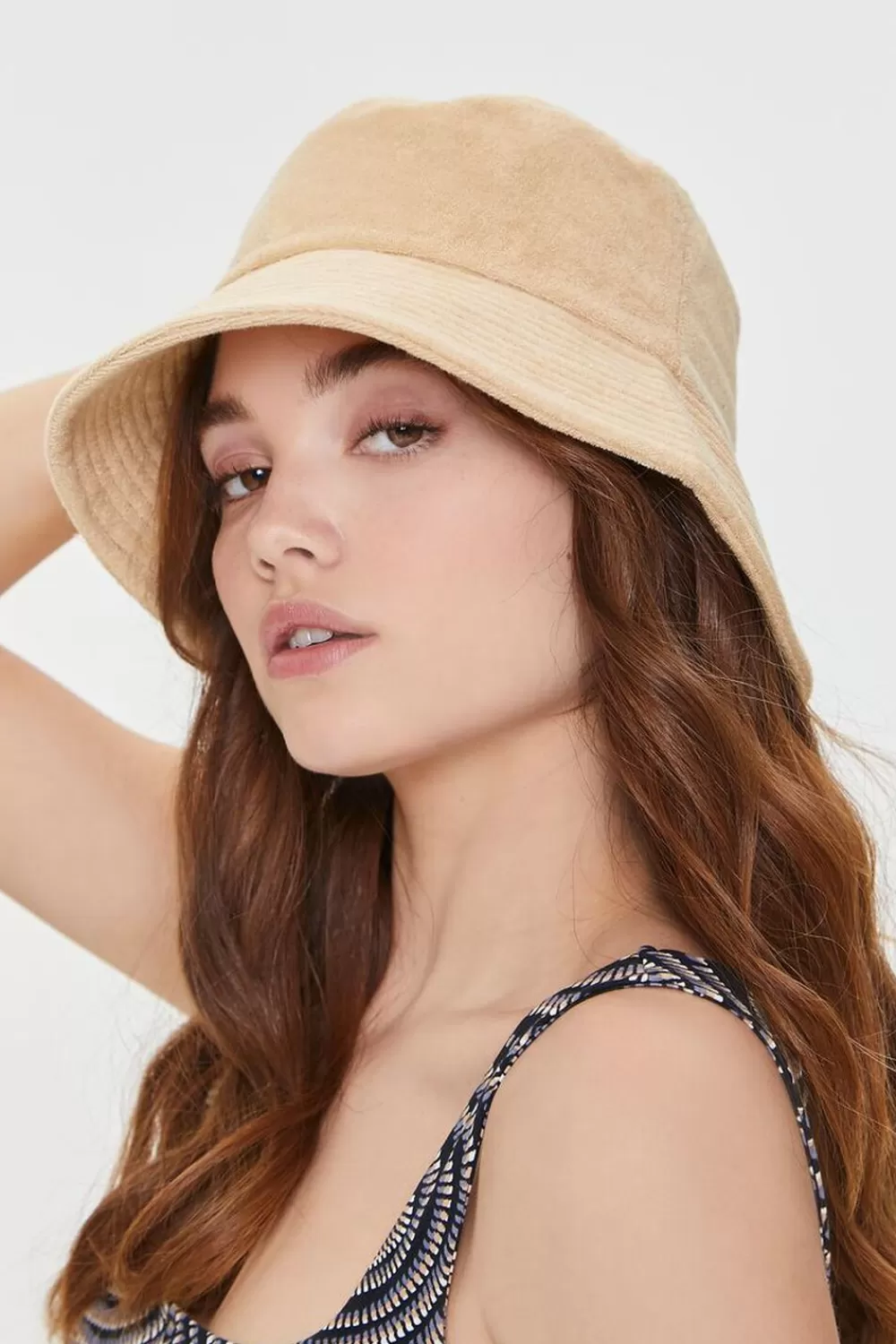 Hats + Beanies>Forever 21 Terry Cloth Bucket Hat Tan