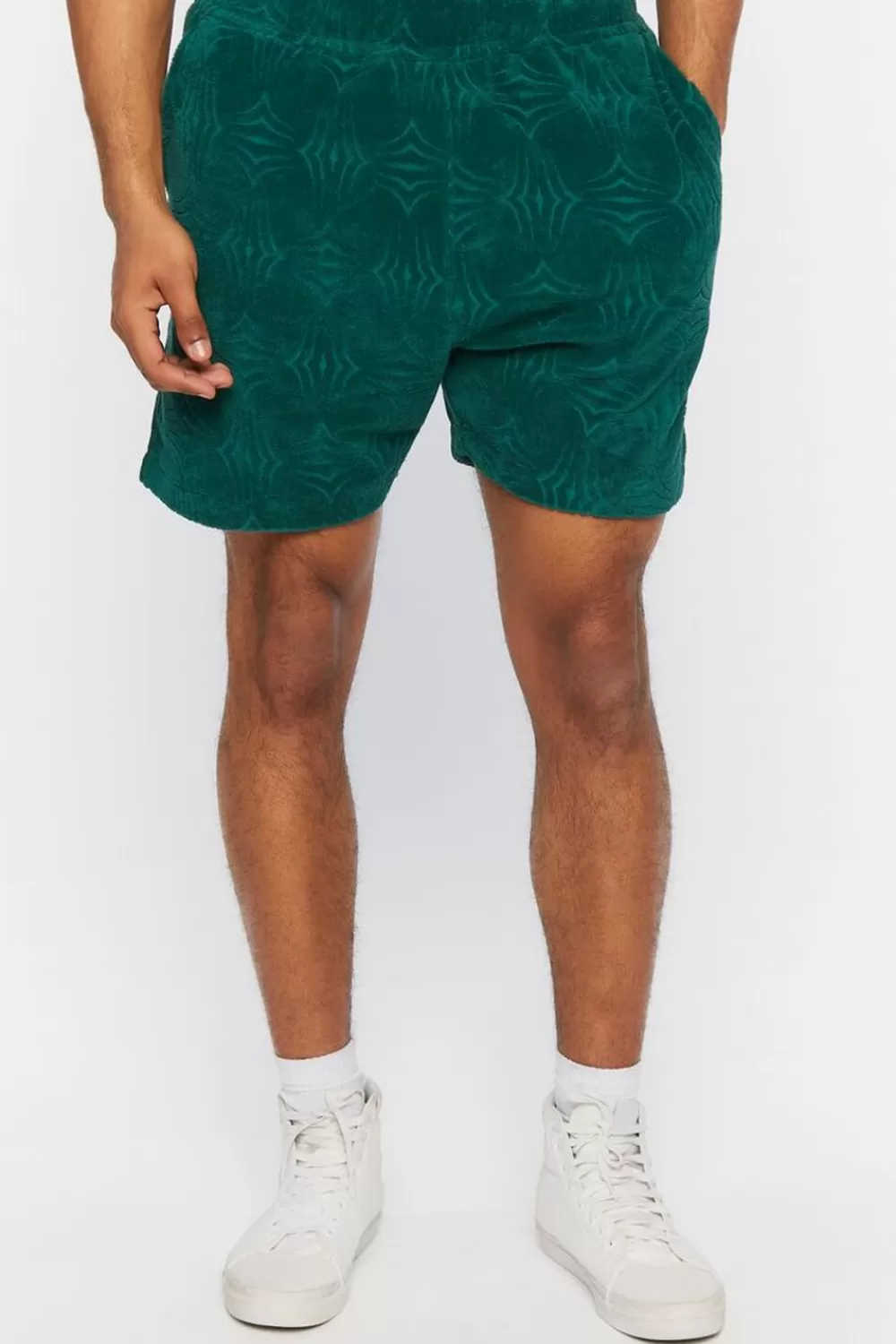 Matching Sets>Forever 21 Textured Abstract Print Shorts Hunter Green
