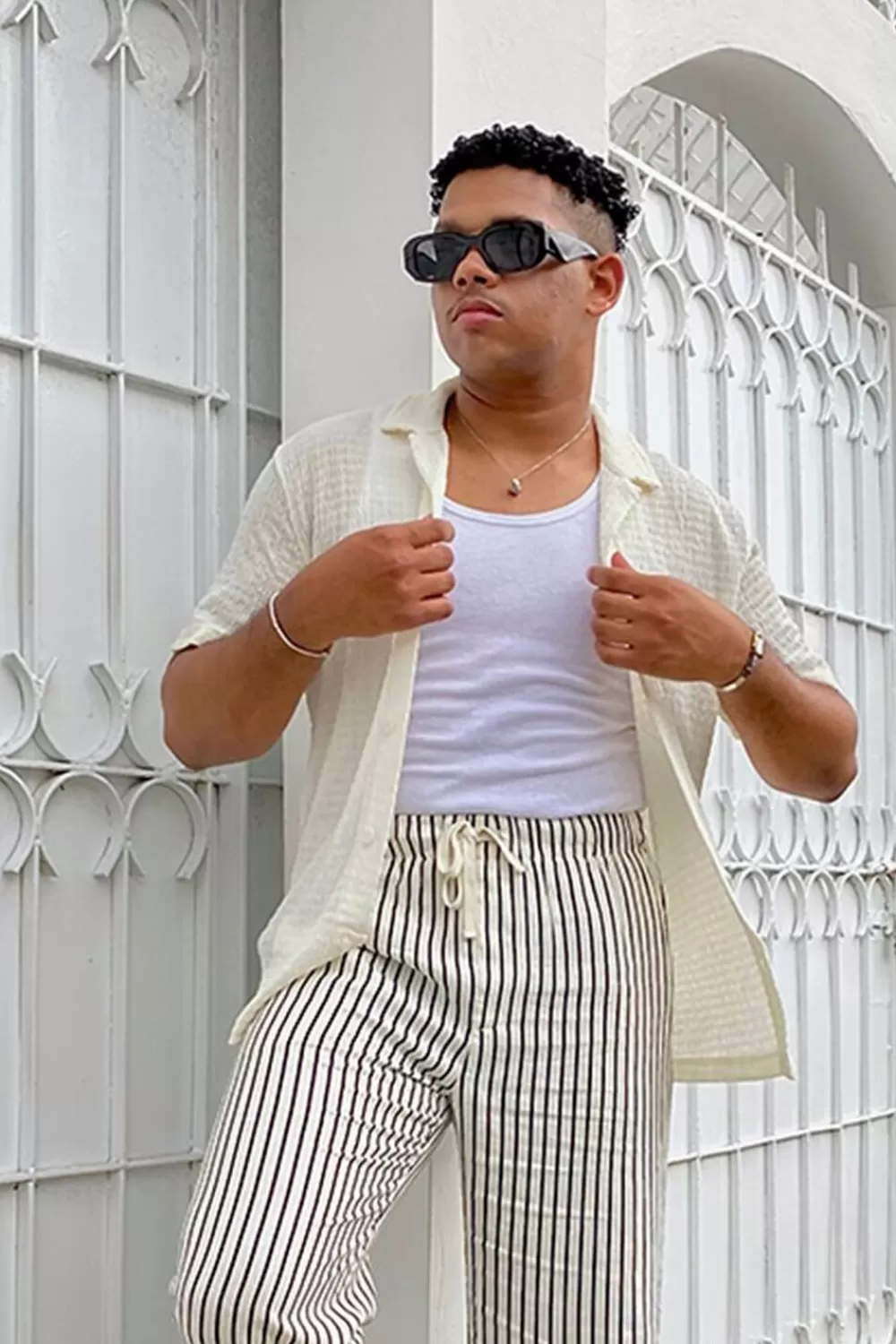 Tops>Forever 21 Textured Button-Up Shirt Cream
