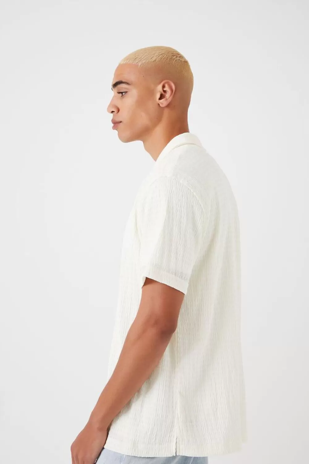Tops>Forever 21 Textured Button-Up Shirt Cream