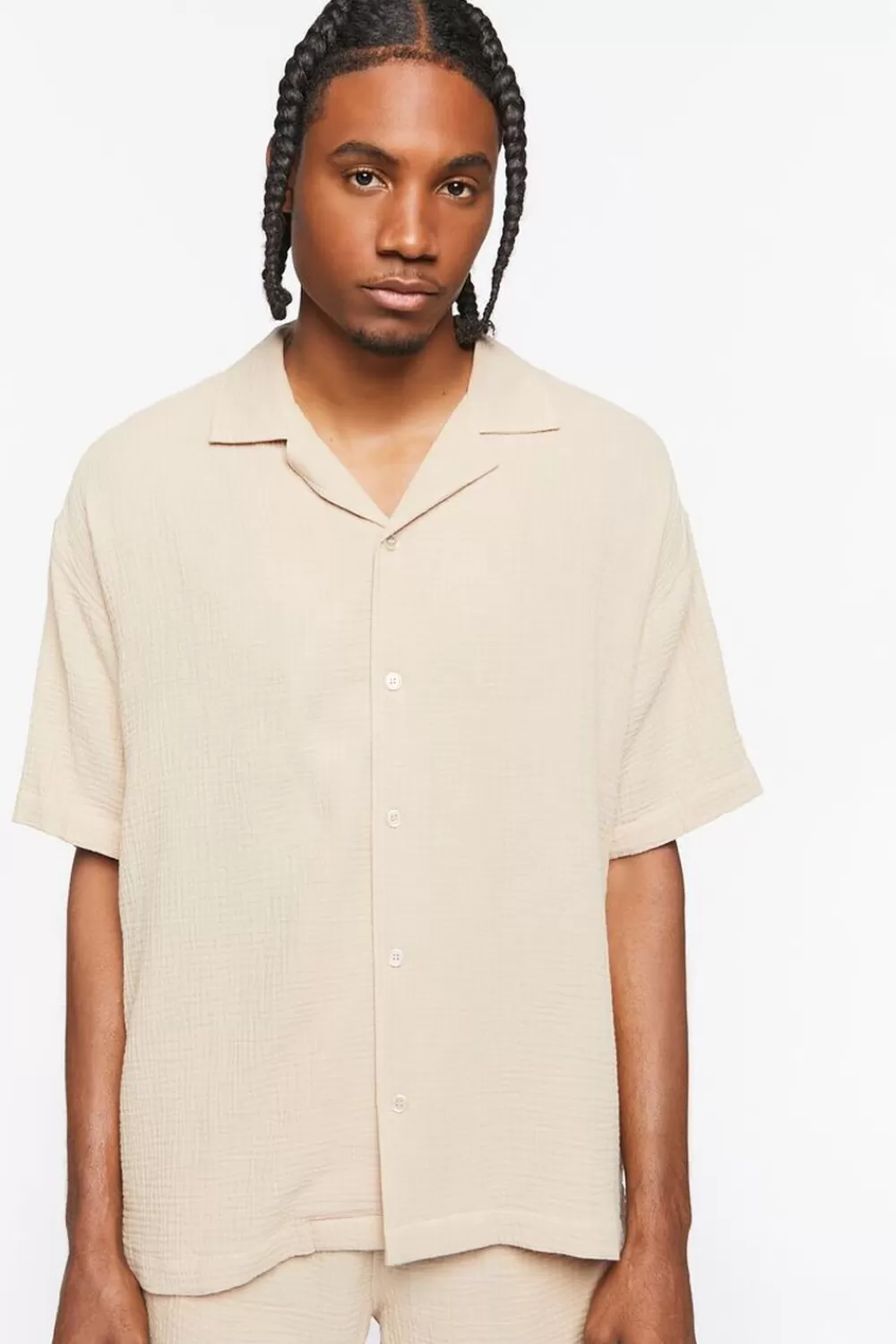 Shirts>Forever 21 Textured Drop-Sleeve Shirt Taupe