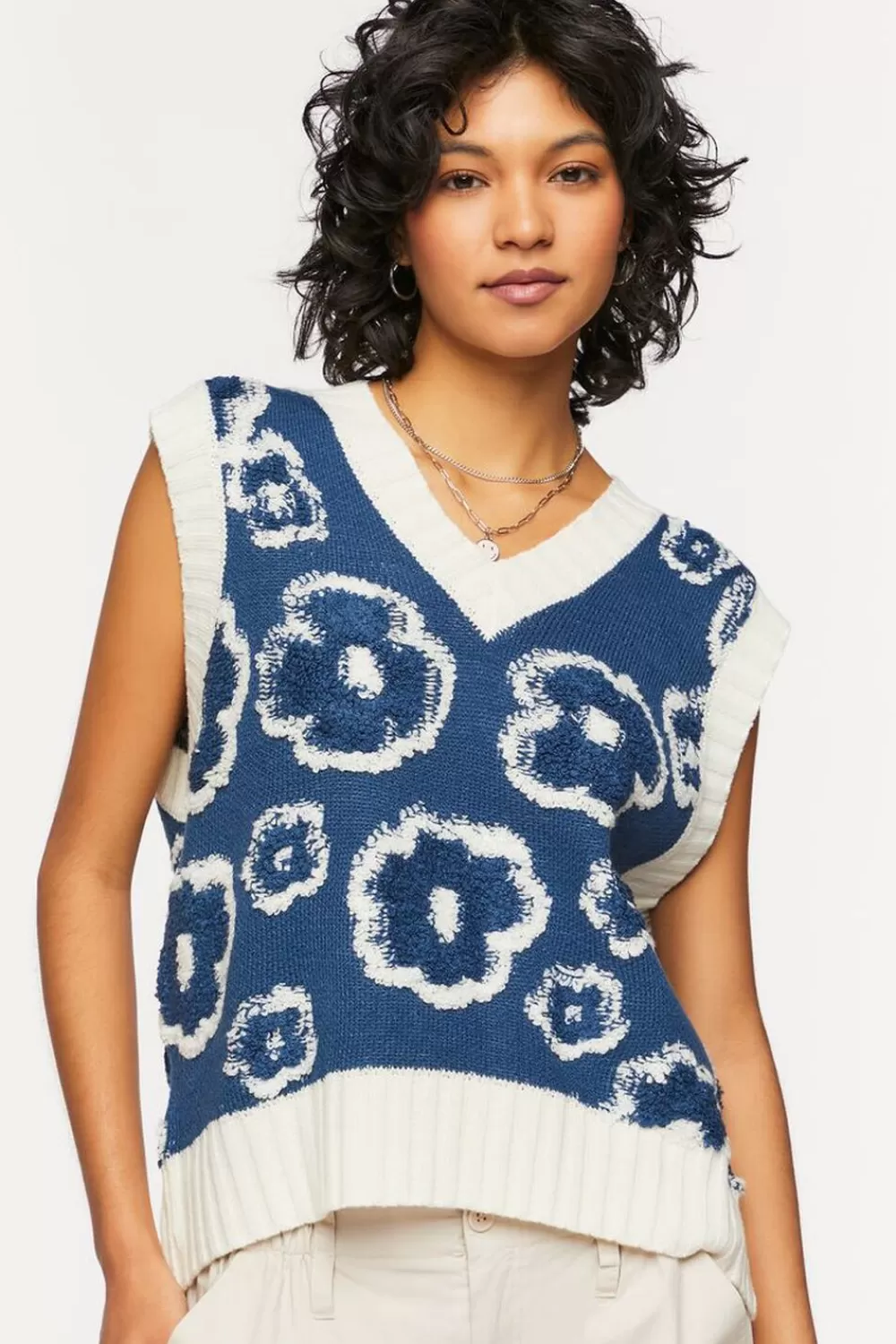 Forever 21 Textured Floral Print Sweater Vest | Women Tops