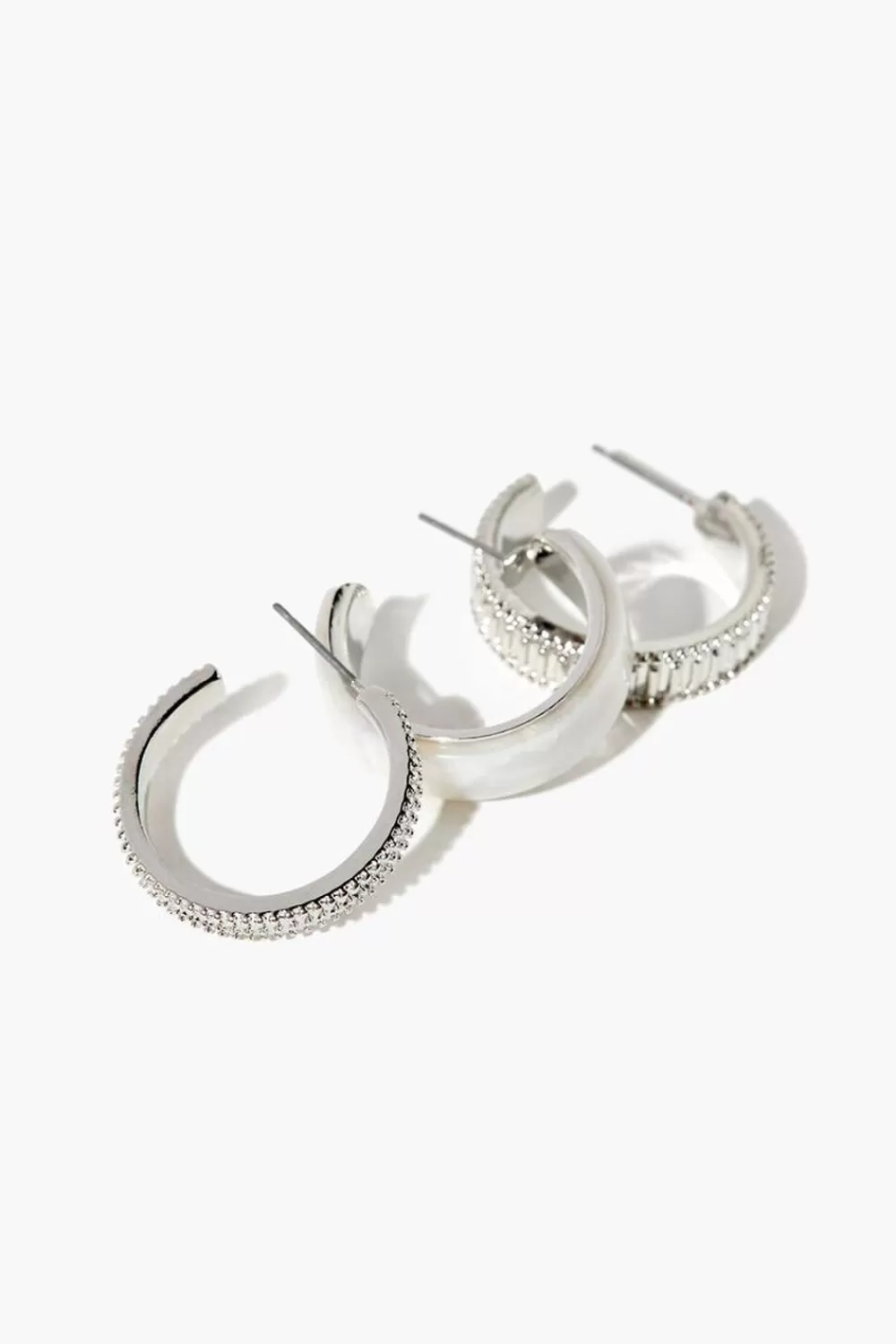 Earrings>Forever 21 Textured Hoop Earring Set Silver/Clear