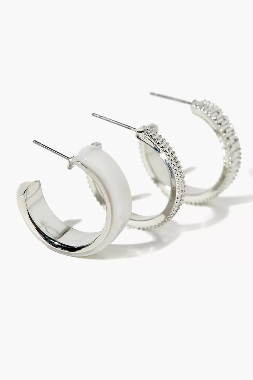 Earrings>Forever 21 Textured Hoop Earring Set Silver/Clear