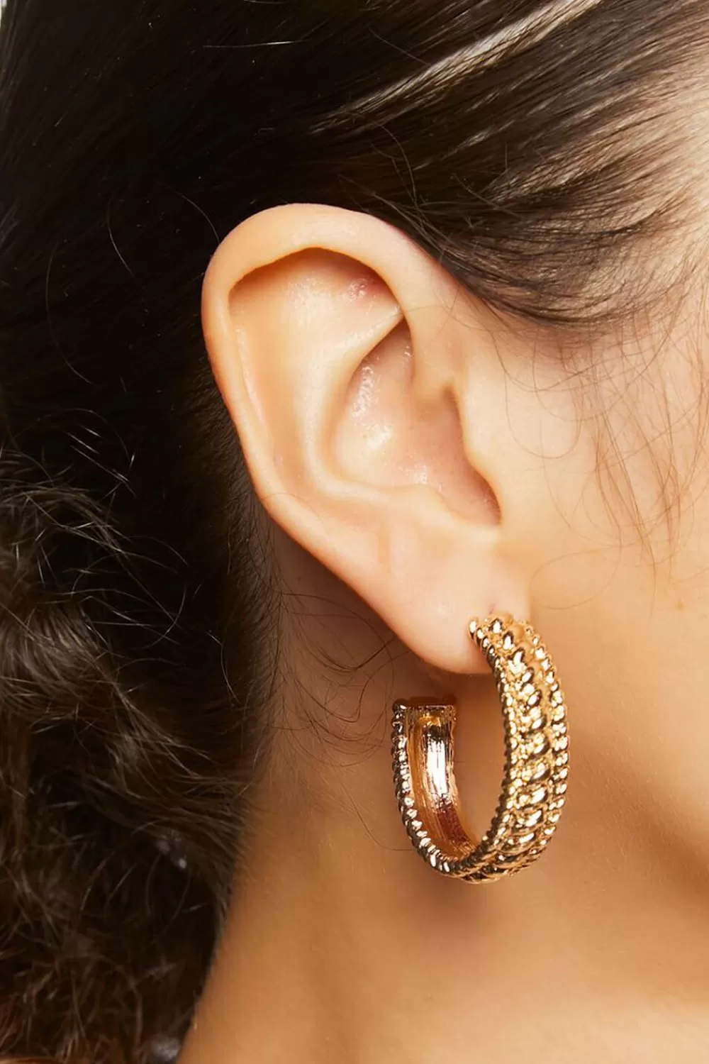 Earrings>Forever 21 Textured Hoop Earrings Gold