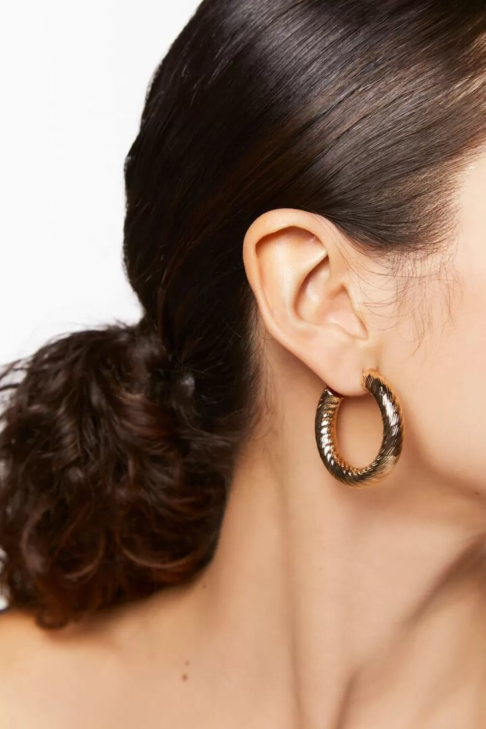 Earrings>Forever 21 Textured Hoop Earrings Gold
