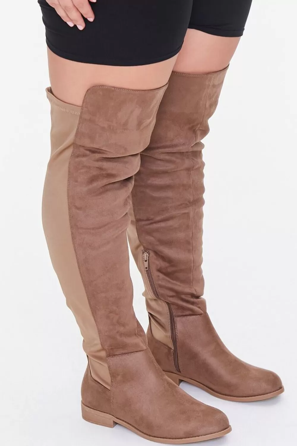 Boots + Booties>Forever 21 Thigh-High Faux Suede Boots (Wide) Taupe