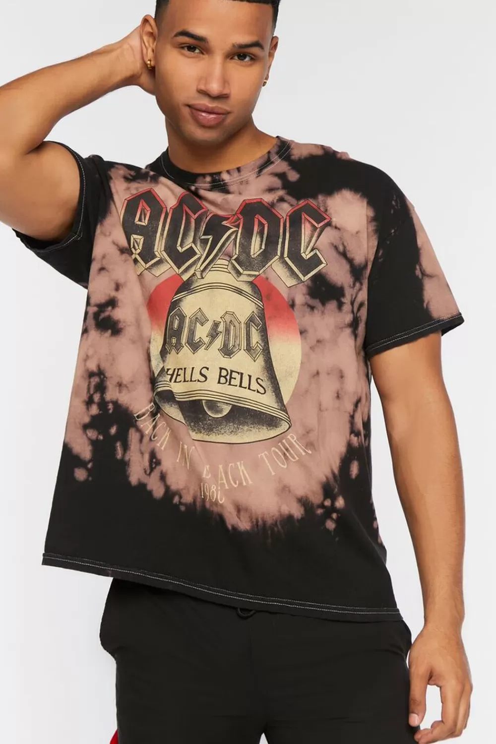 Graphic Tees>Forever 21 Tie-Dye Acdc Hells Bells Graphic Tee Black/Multi