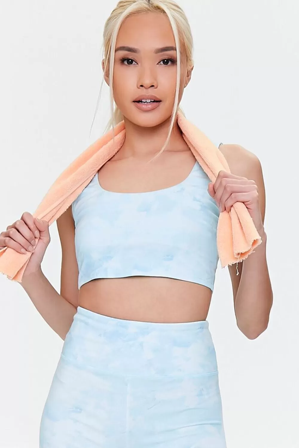 Activewear>Forever 21 Tie-Dye Sports Bra Light Blue/White
