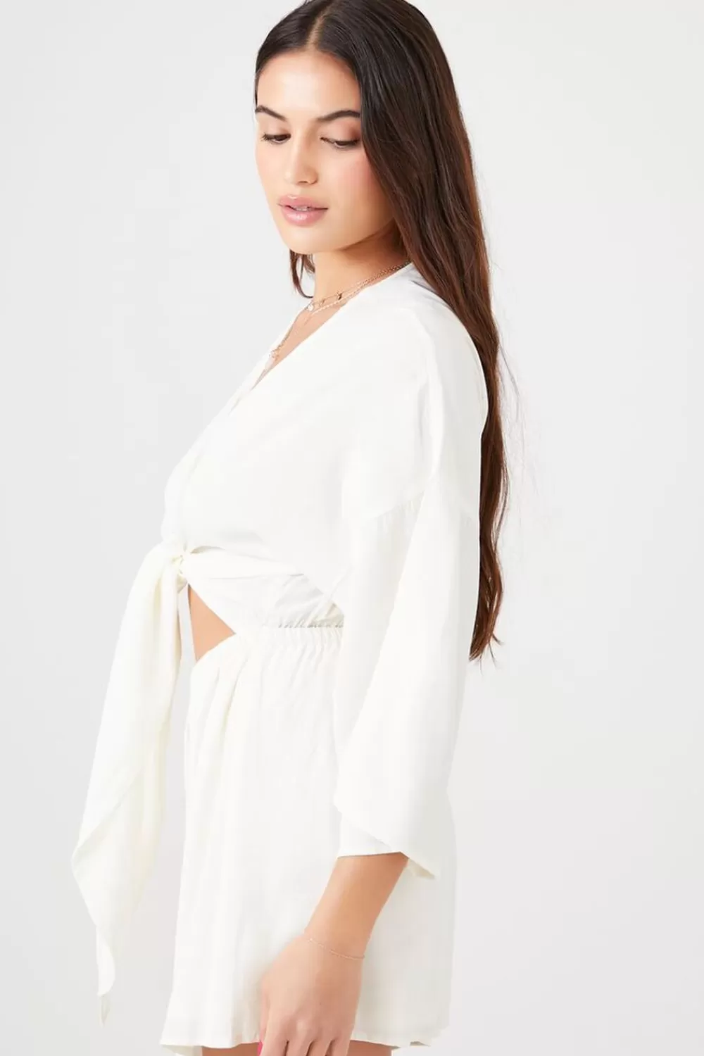 Rompers + Jumpsuits>Forever 21 Tie-Front Cutout Romper Cream