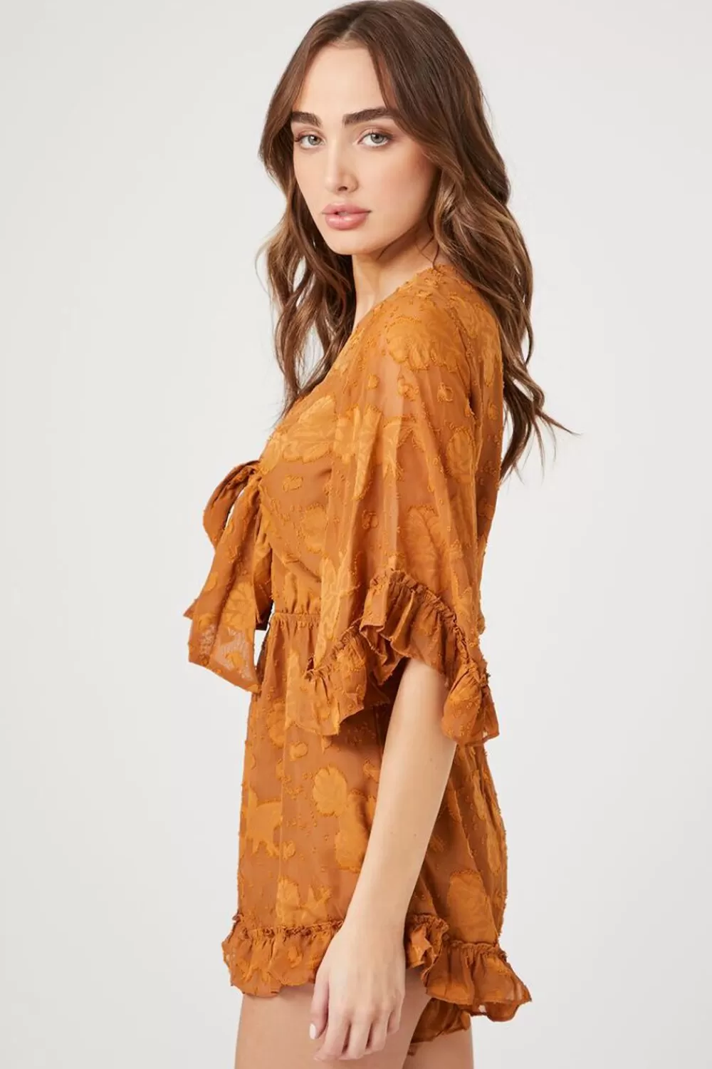 Rompers + Jumpsuits>Forever 21 Tie-Front Cutout Romper Cognac/Cognac