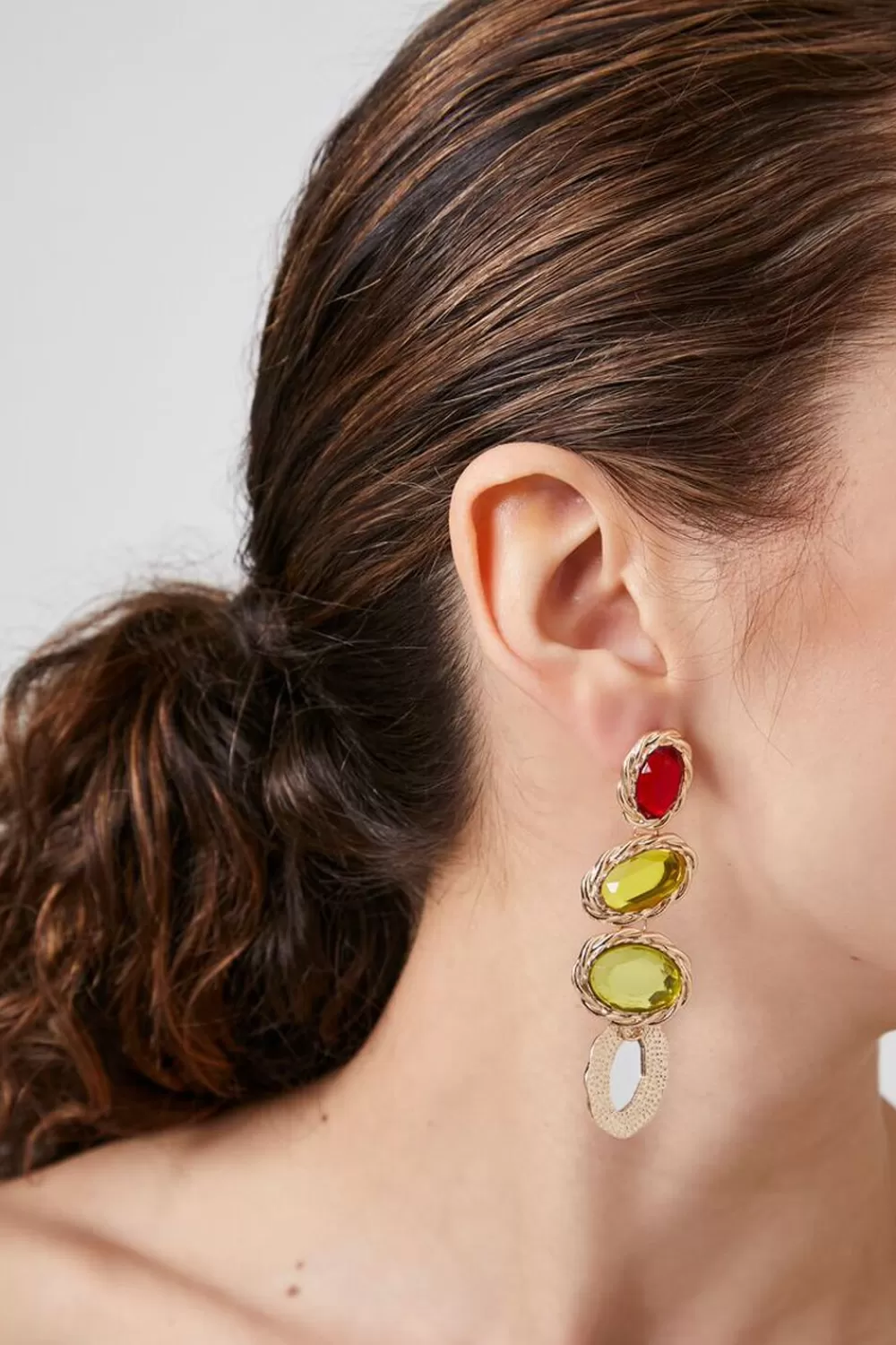 Earrings>Forever 21 Tiered Faux Gem Drop Earrings Gold/Multi