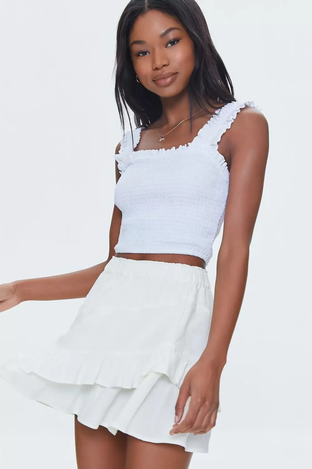 Bottoms>Forever 21 Tiered Flounce Mini Skirt Cream
