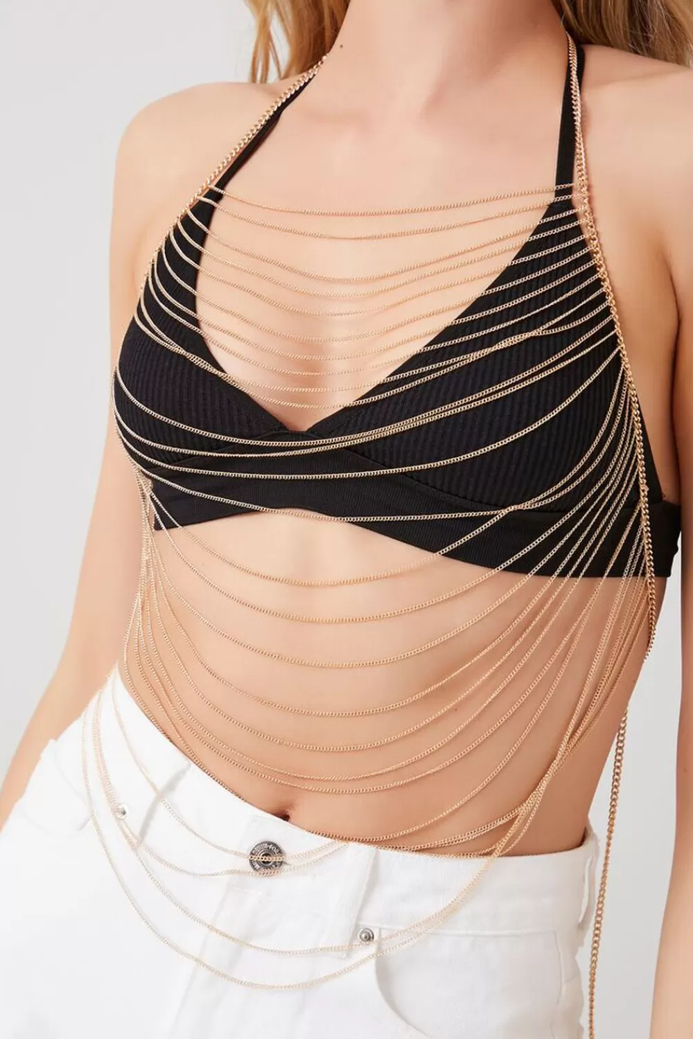 Body Jewelry>Forever 21 Tiered Halter Body Chain Gold
