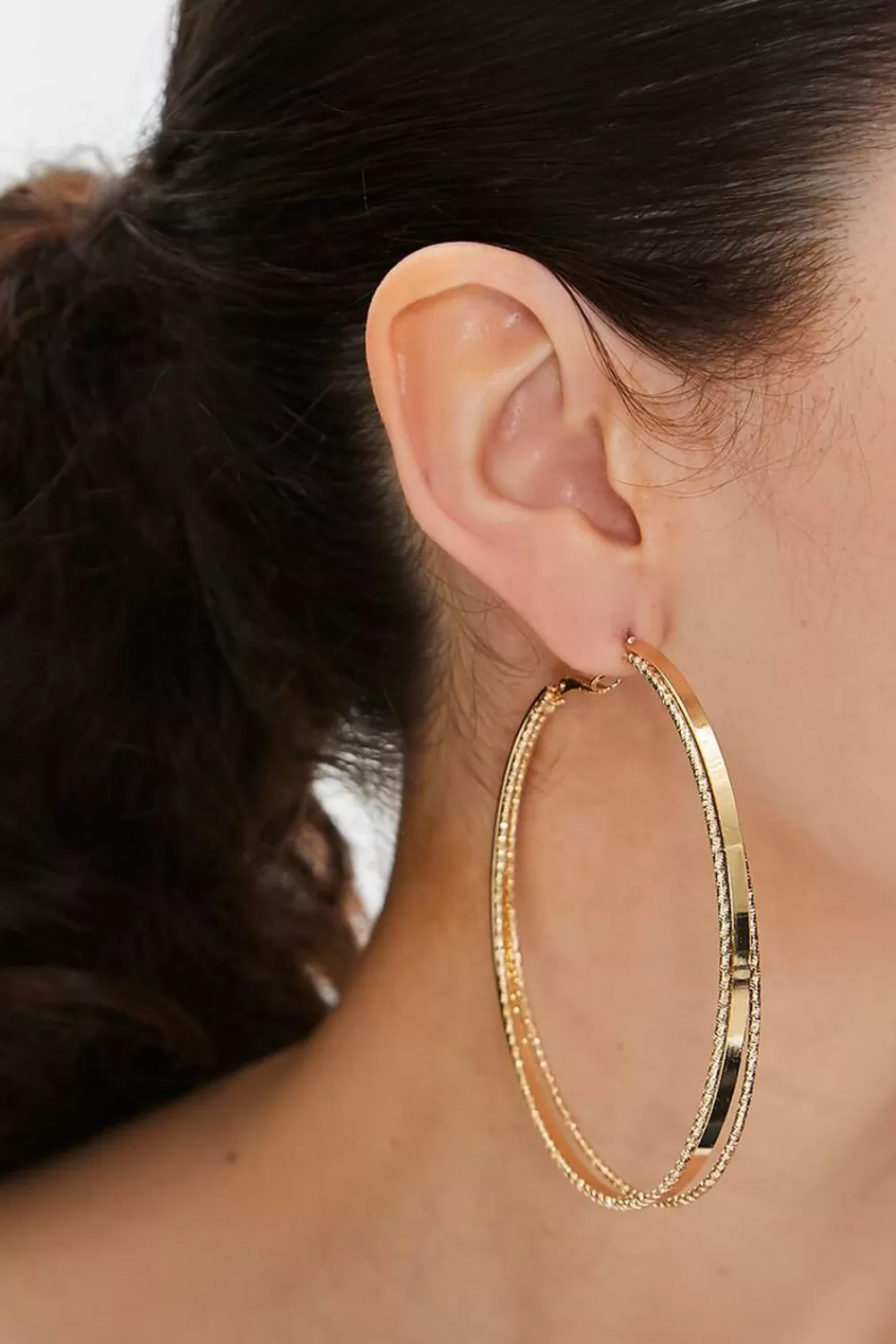 Earrings>Forever 21 Tiered Oversized Hoop Earrings Gold