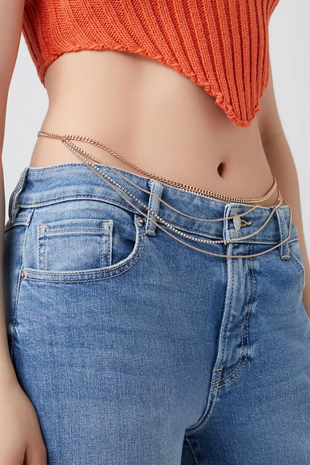 Body Jewelry>Forever 21 Tiered Rhinestone Belly Chain Gold/Clear