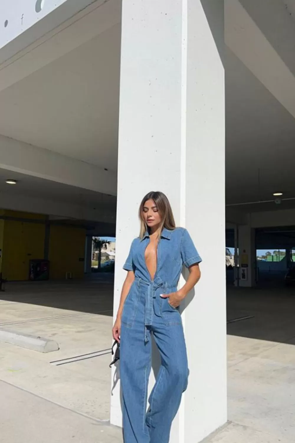 Rompers + Jumpsuits>Forever 21 Tie-Waist Wide-Leg Jumpsuit Denim Washed