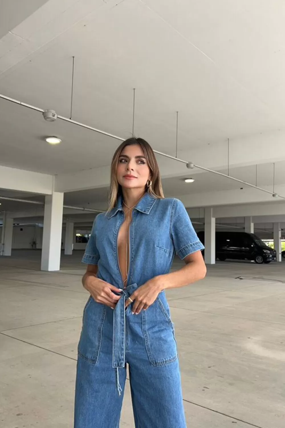 Rompers + Jumpsuits>Forever 21 Tie-Waist Wide-Leg Jumpsuit Denim Washed