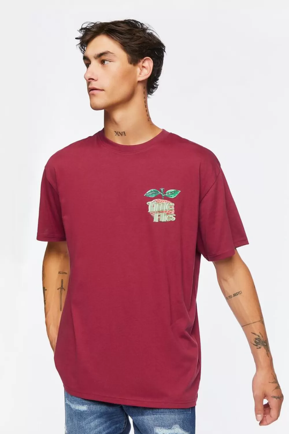 Graphic Tees>Forever 21 Time Flies Graphic Tee Burgundy/Multi