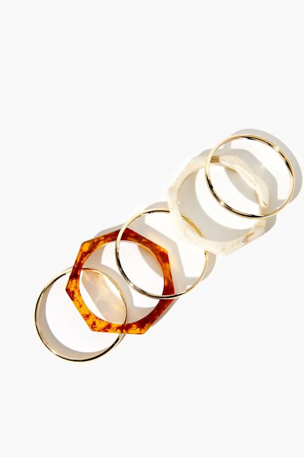 Bracelets>Forever 21 Tortoiseshell & Marble Bangle Bracelet Set Gold/Brown